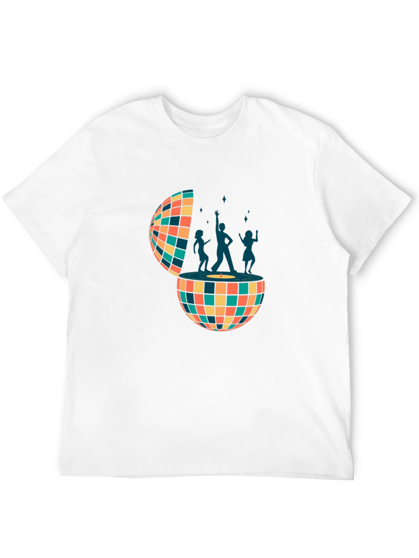 Retro Disco Ball Dance Crew Graphic Tee - Black