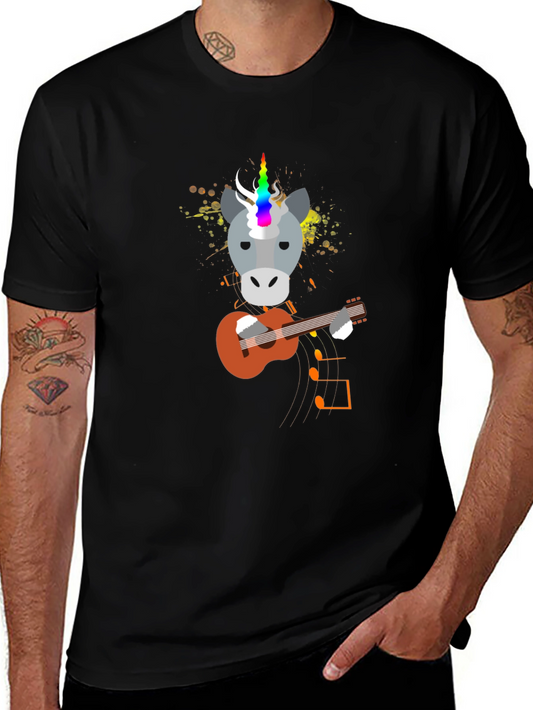 Unicorn Guitarist Graphic Tee - Black Cotton T-Shirt