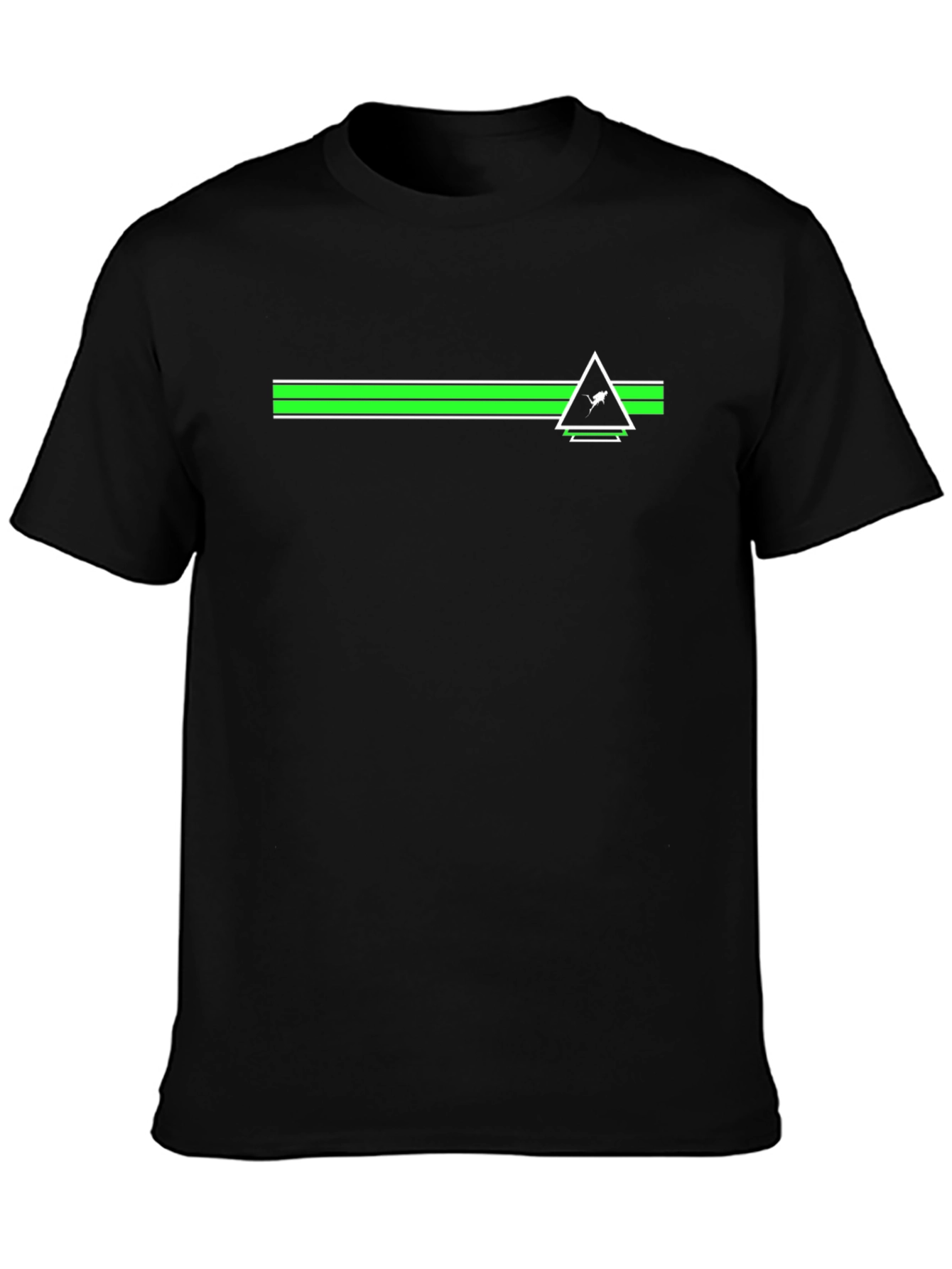 Modern Graphic Tee - Green Stripe & Triangle Design