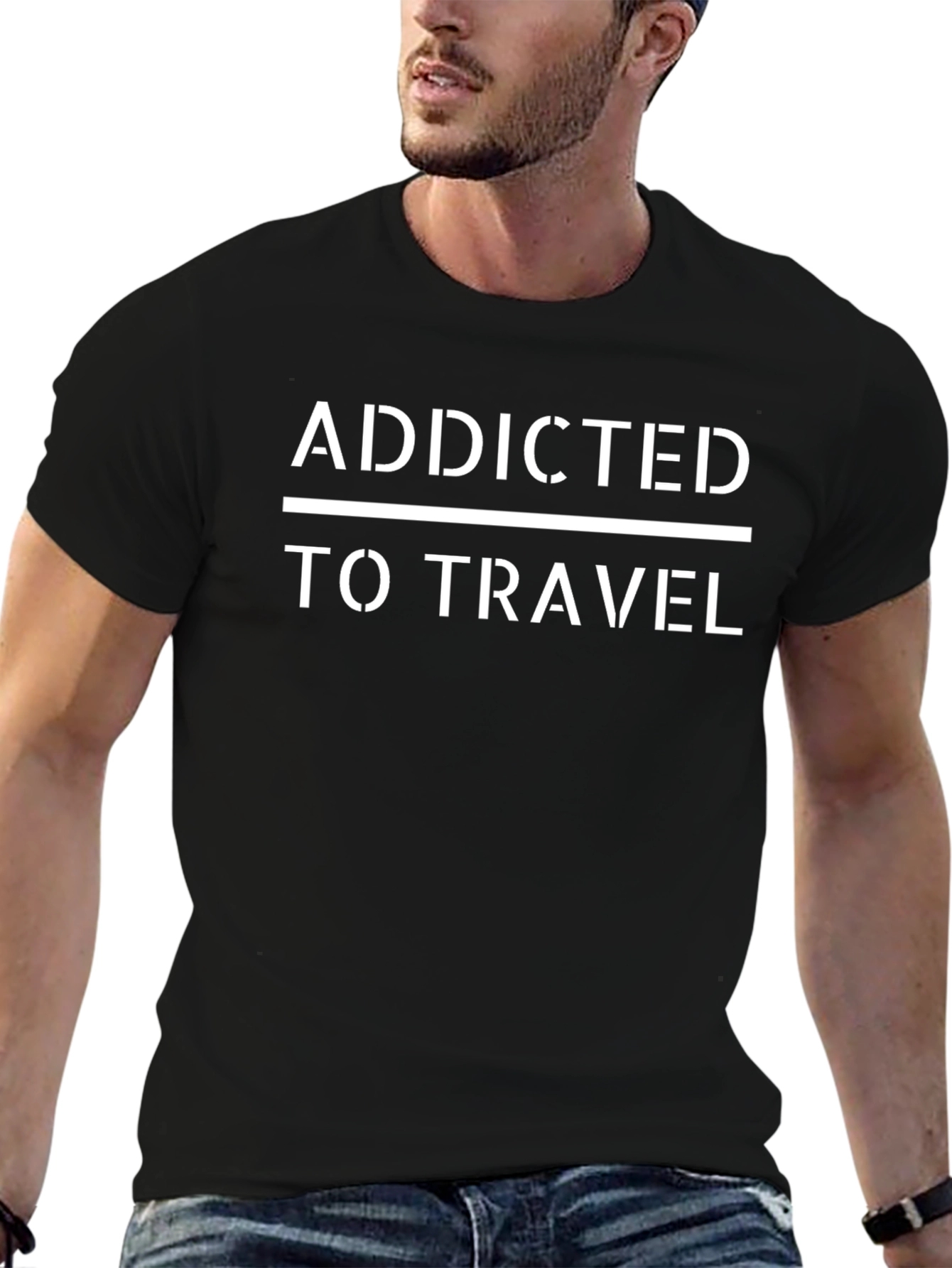 Addicted To Travel T-Shirt - Black Cotton