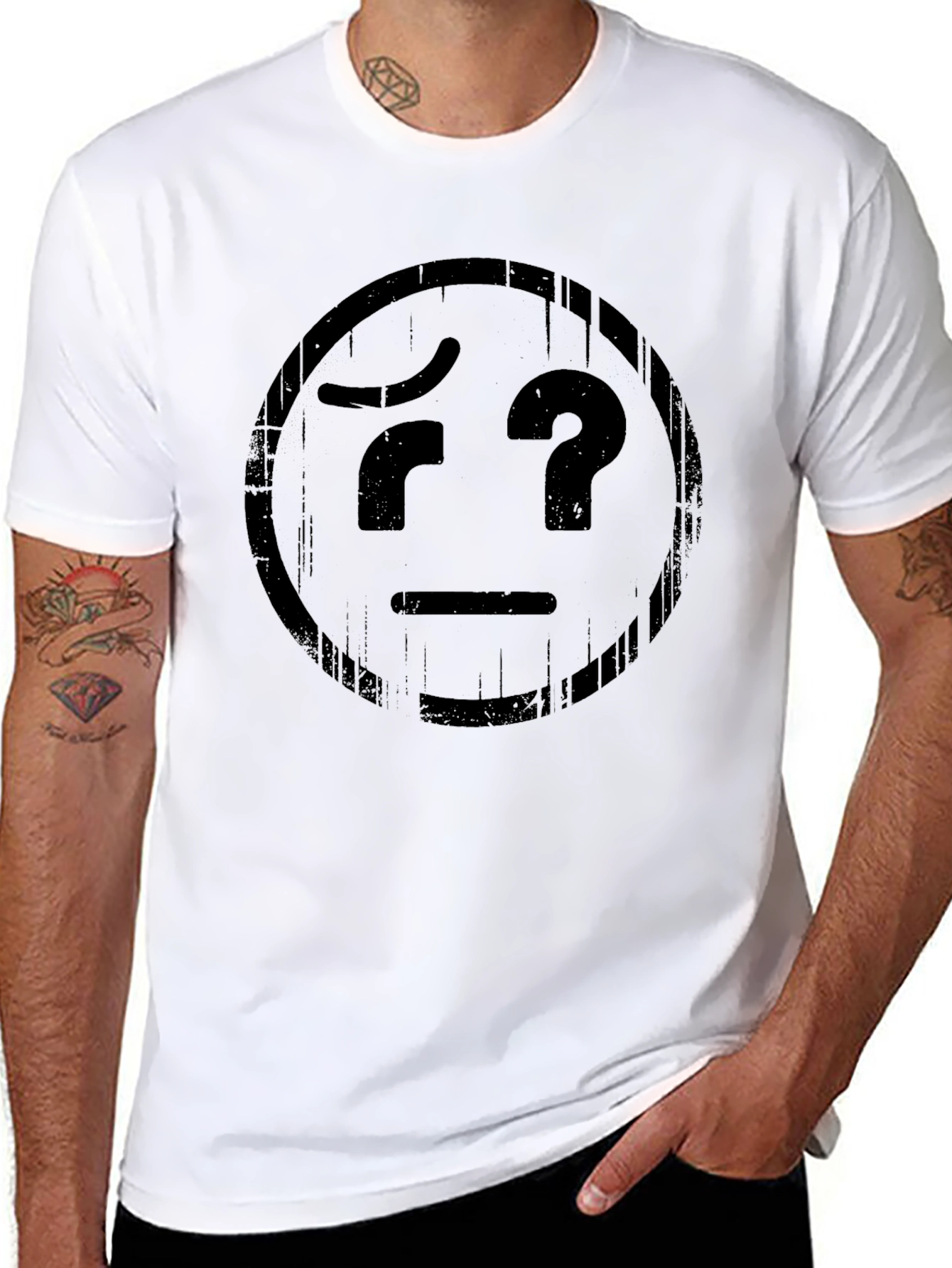 Confused Emoji Graphic T-Shirt - Black Cotton Tee