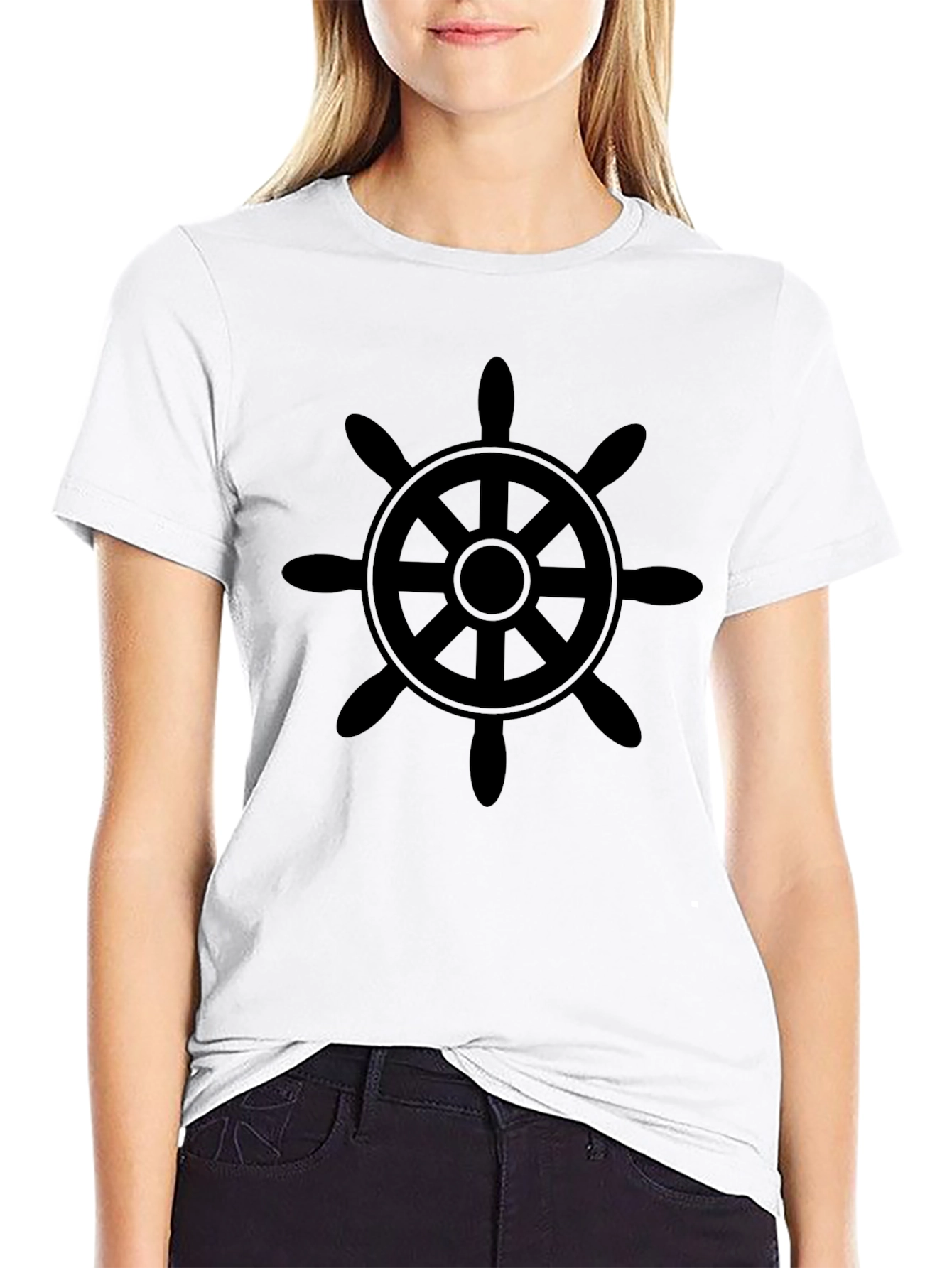 Nautical Wheel Graphic Tee - Classic Black Cotton T-Shirt