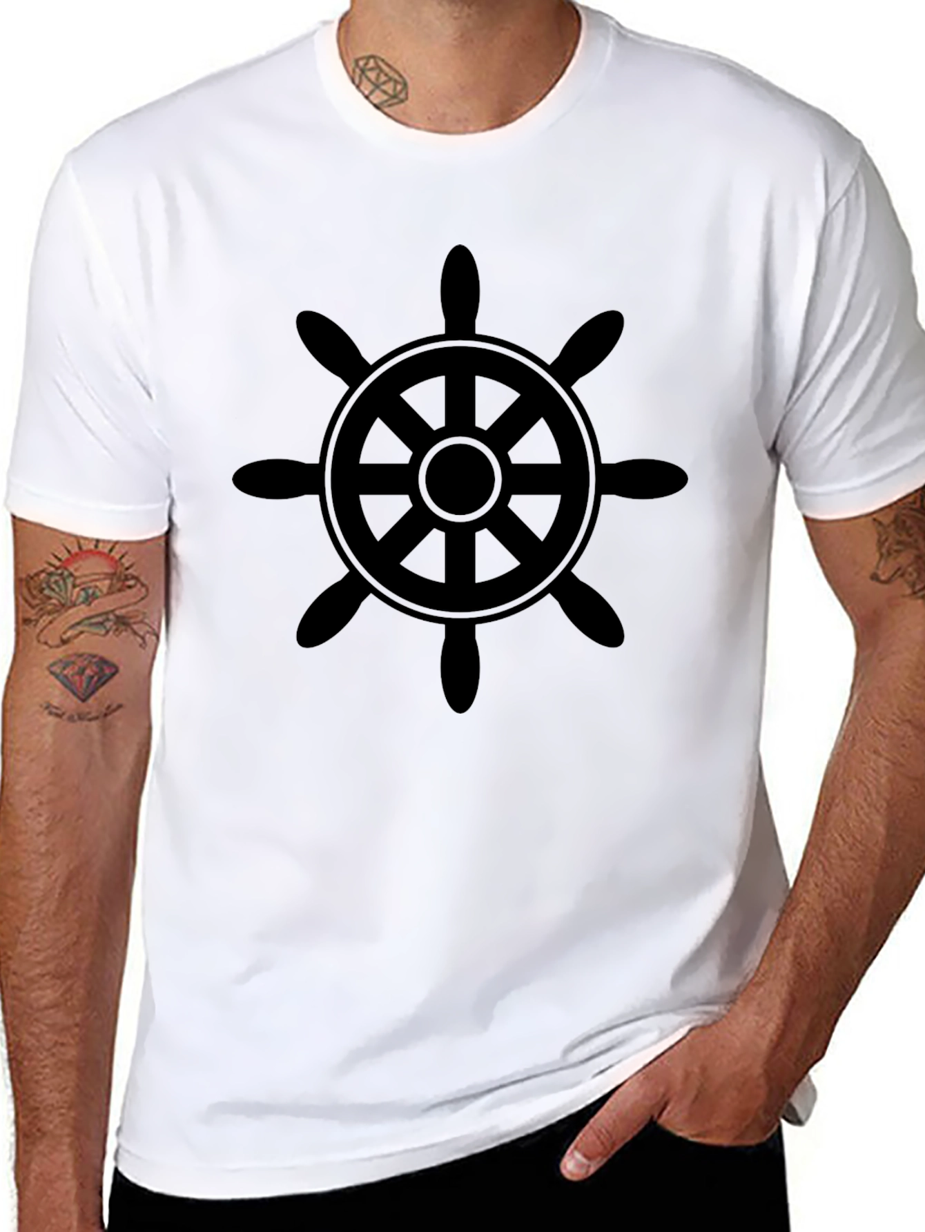 Nautical Wheel Graphic Tee - Classic Black Cotton T-Shirt