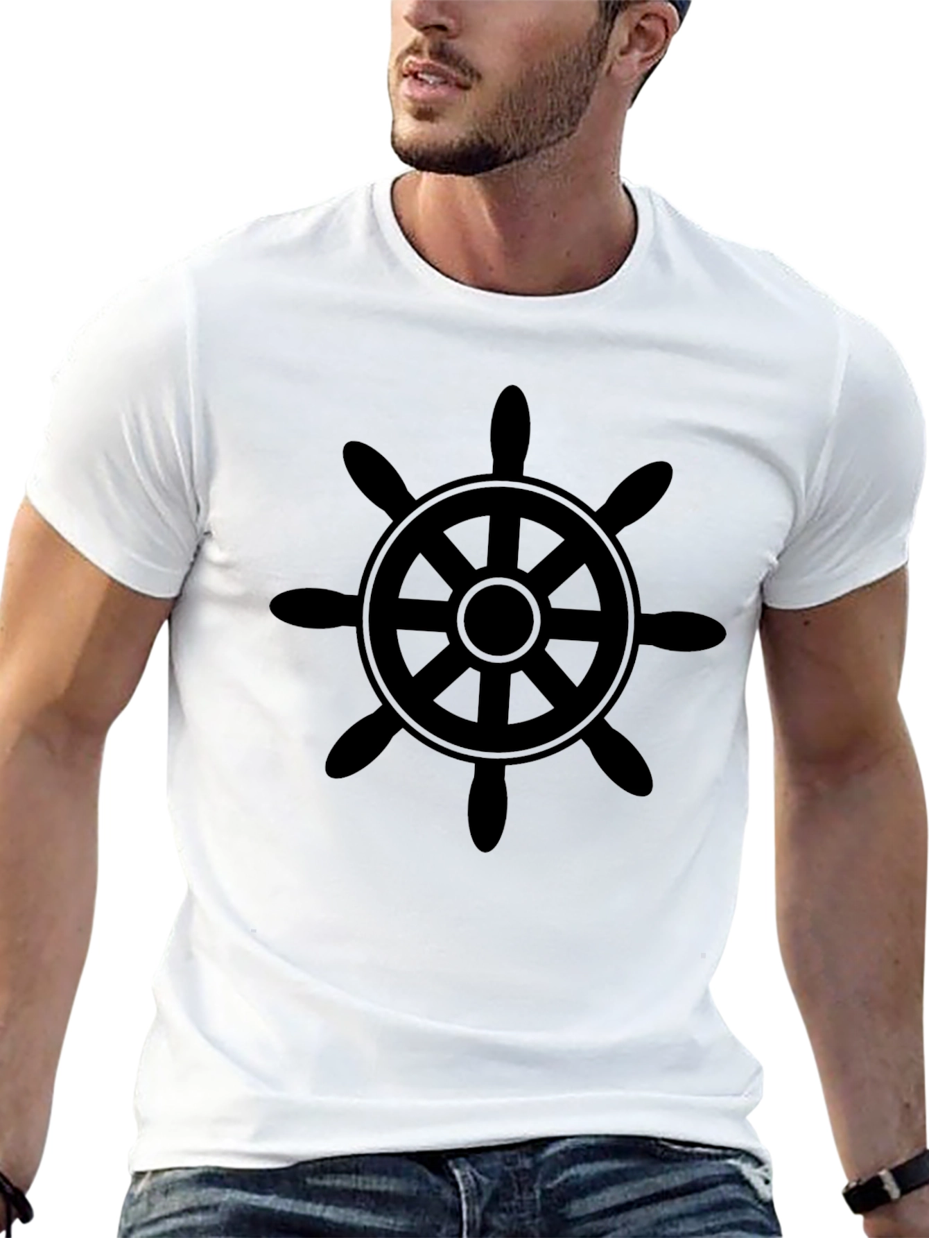 Nautical Wheel Graphic Tee - Classic Black Cotton T-Shirt