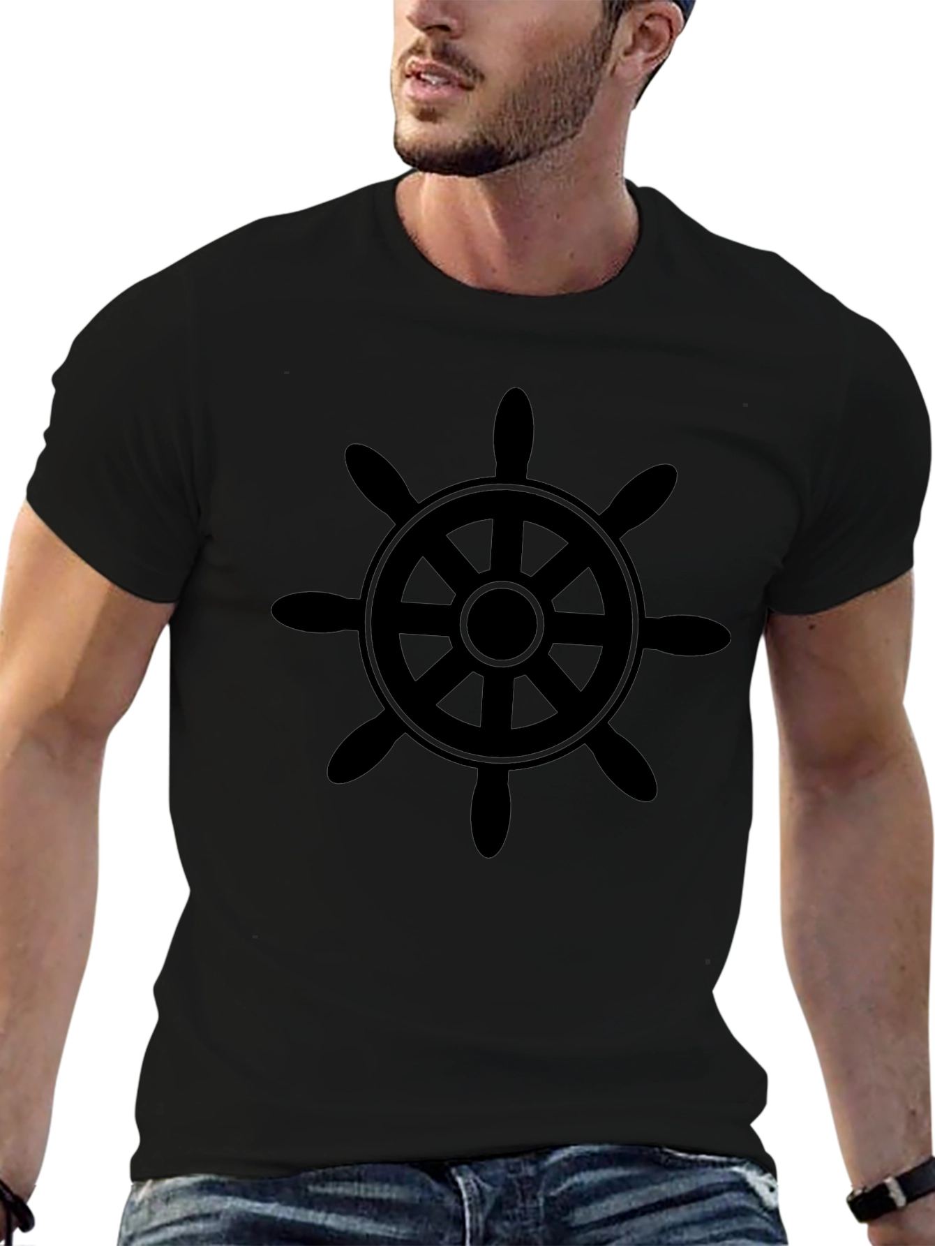 Nautical Wheel Graphic Tee - Classic Black Cotton T-Shirt