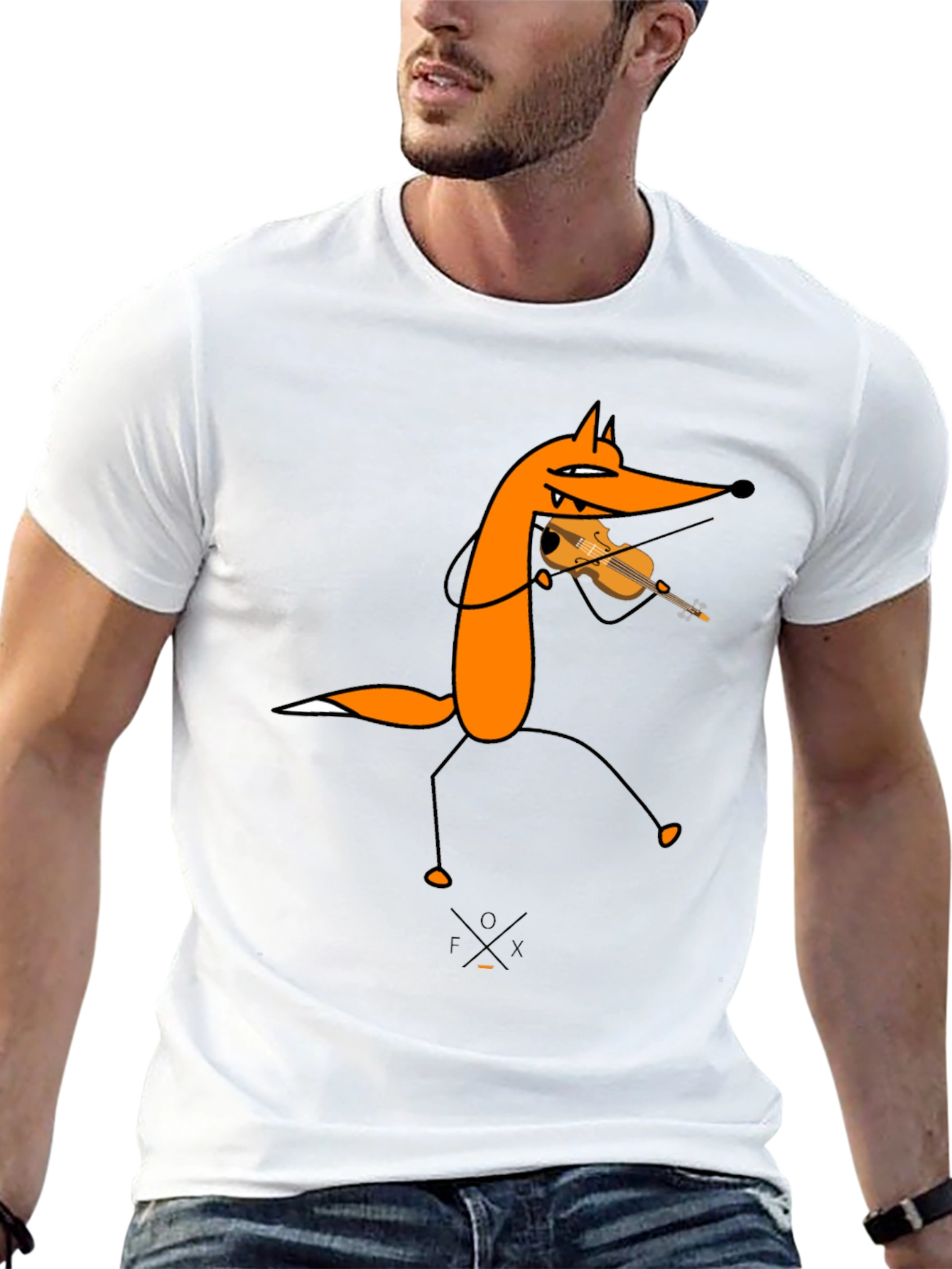 Funny Fox Violinist Black Graphic Tee