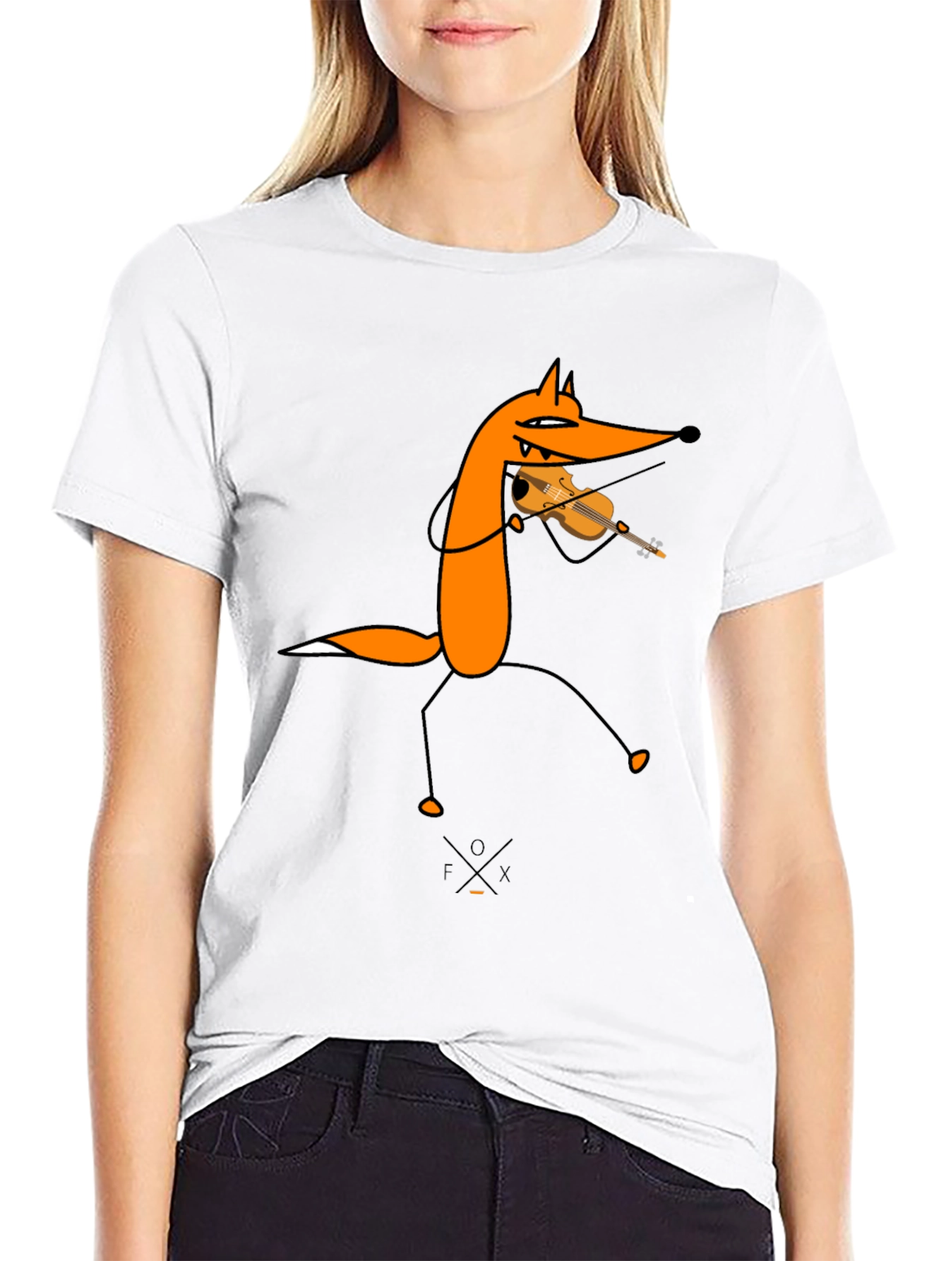 Funny Fox Violinist Black Graphic Tee