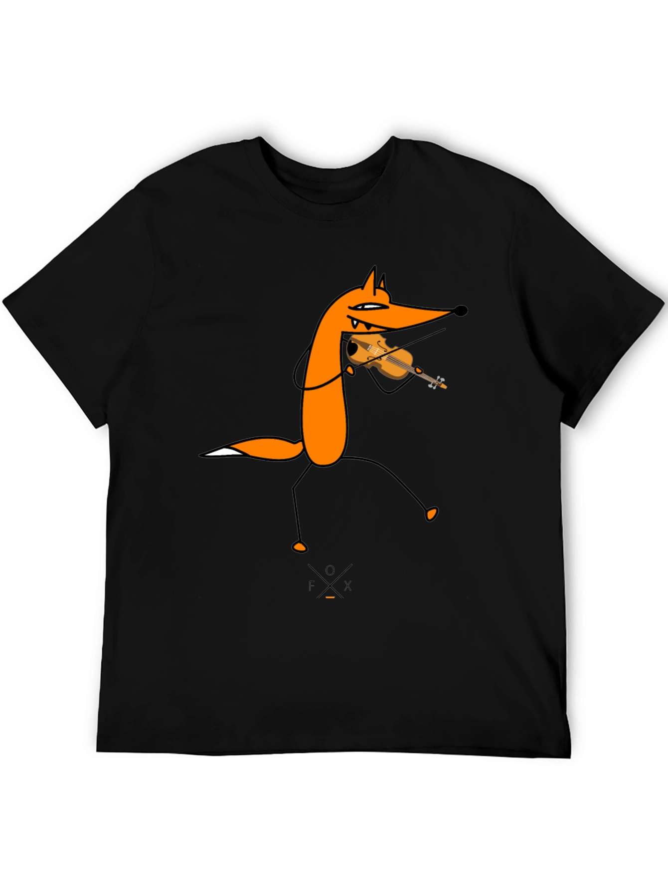 Funny Fox Violinist Black Graphic Tee