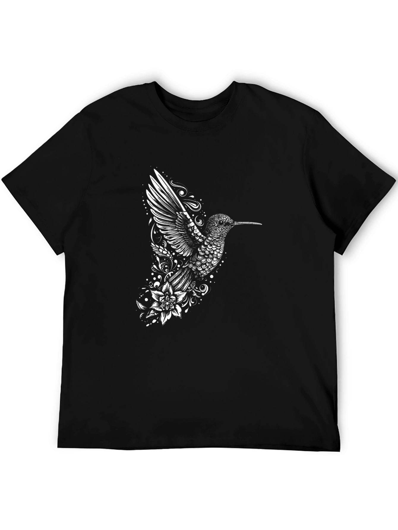 Hummingbird Floral Graphic Tee - Black