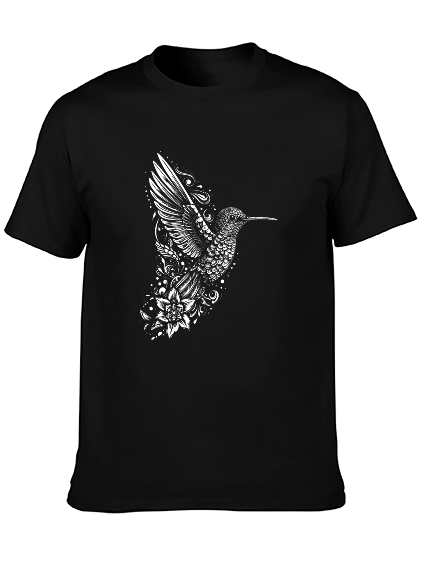 Hummingbird Floral Graphic Tee - Black