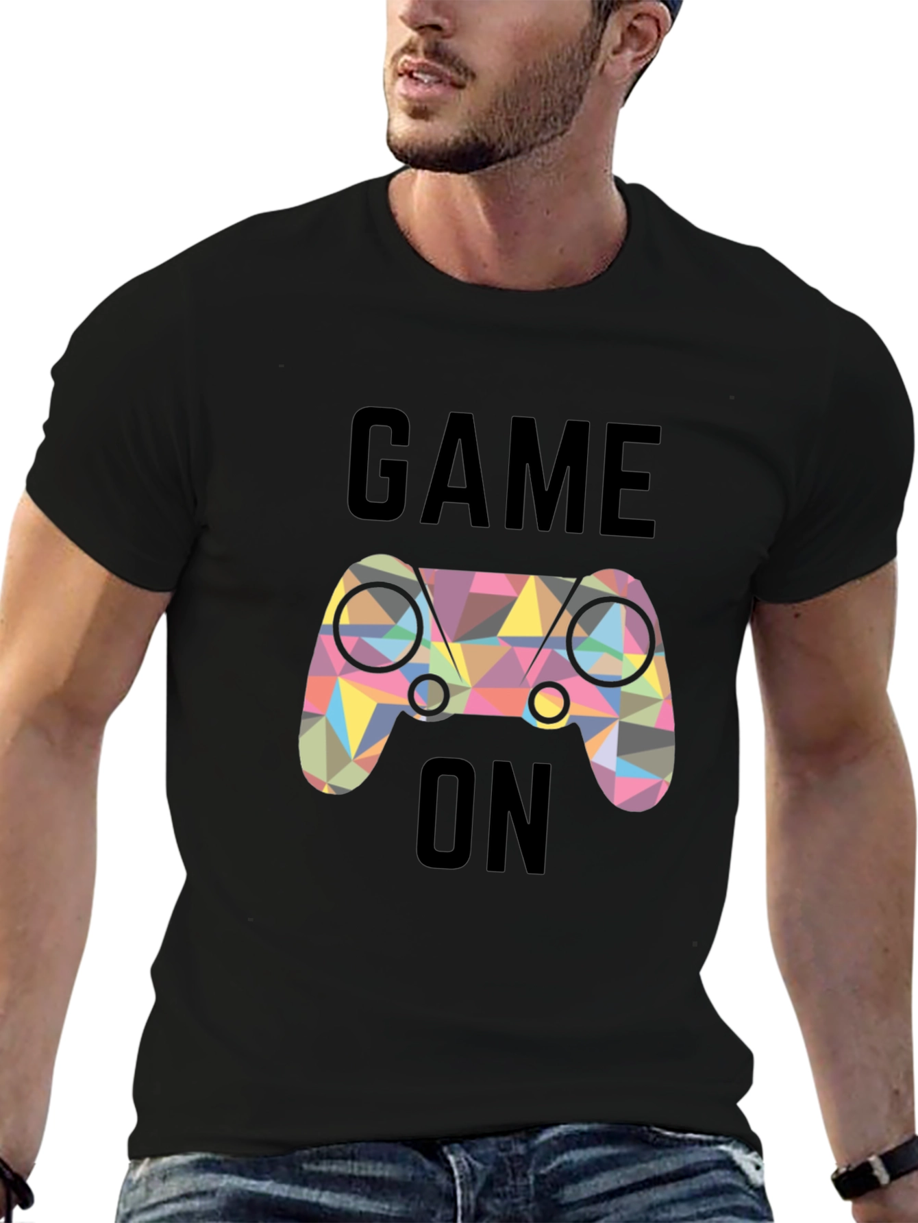 Game On! Geometric Controller Graphic Tee - Black