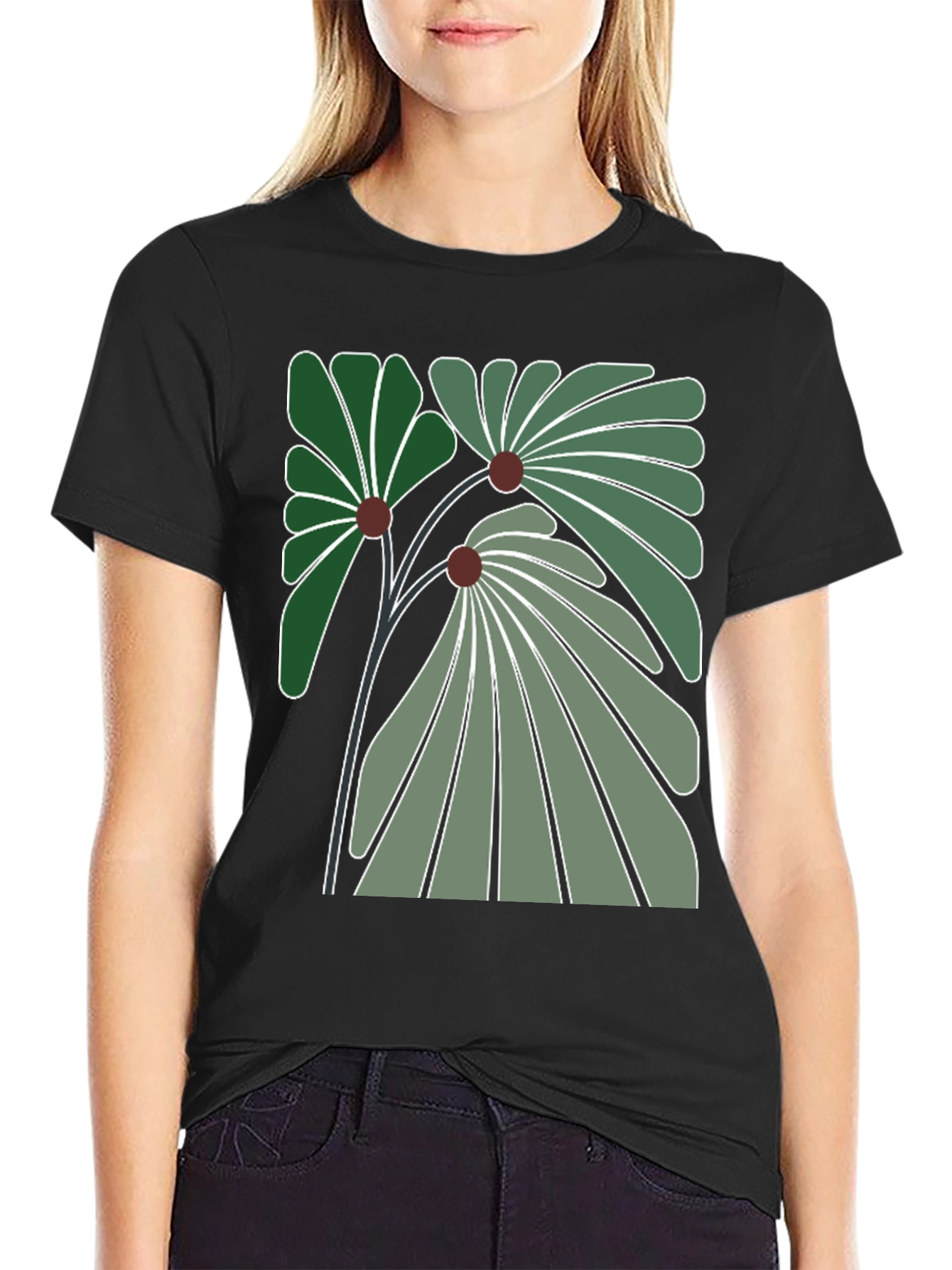 Floral Graphic Print Black Tee