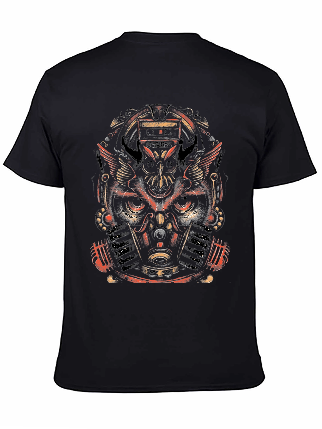 Steampunk Owl Graphic Print Black T-Shirt
