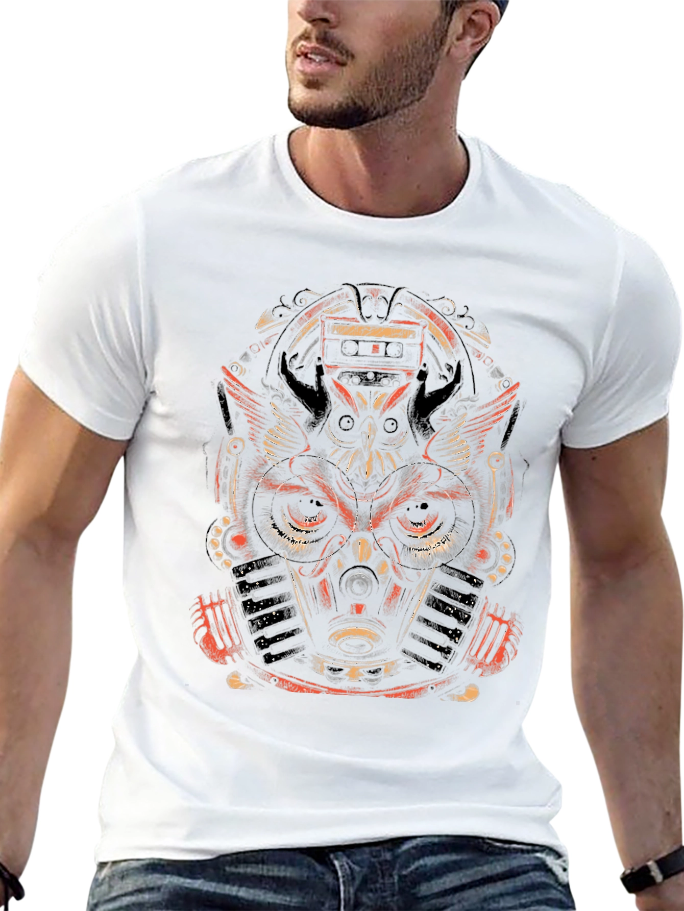 Steampunk Owl Graphic Print Black T-Shirt