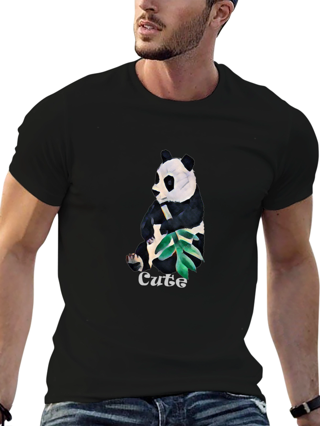 Cute Panda Graphic T-Shirt - Black