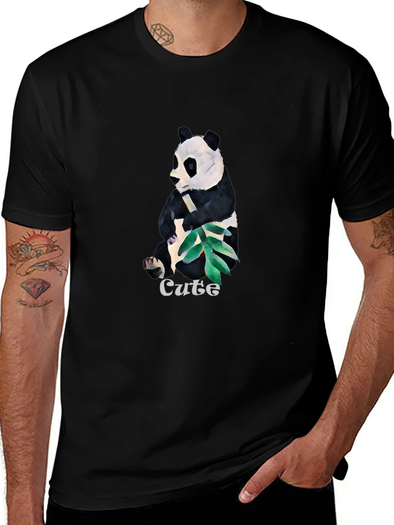 Cute Panda Graphic T-Shirt - Black