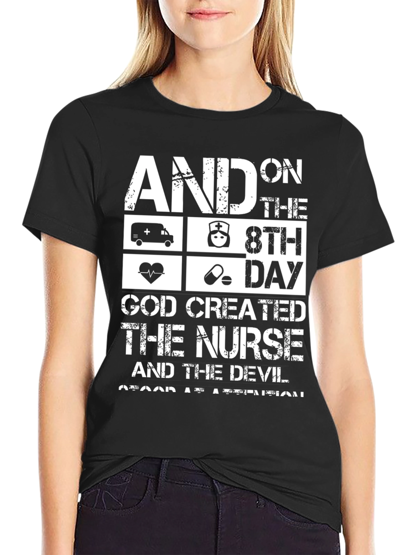 Nurse God Created Black Graphic Tee