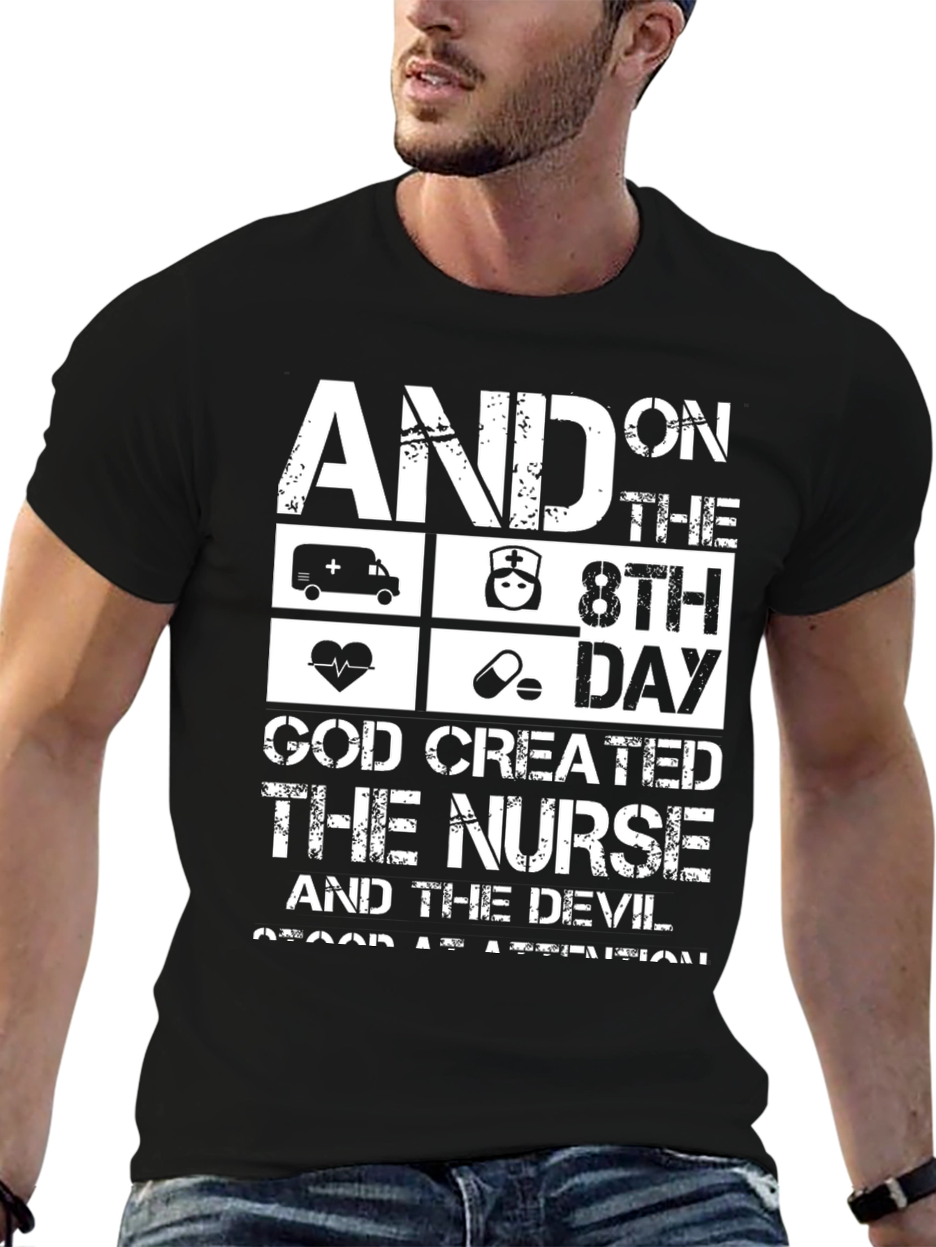 Nurse God Created Black Graphic Tee