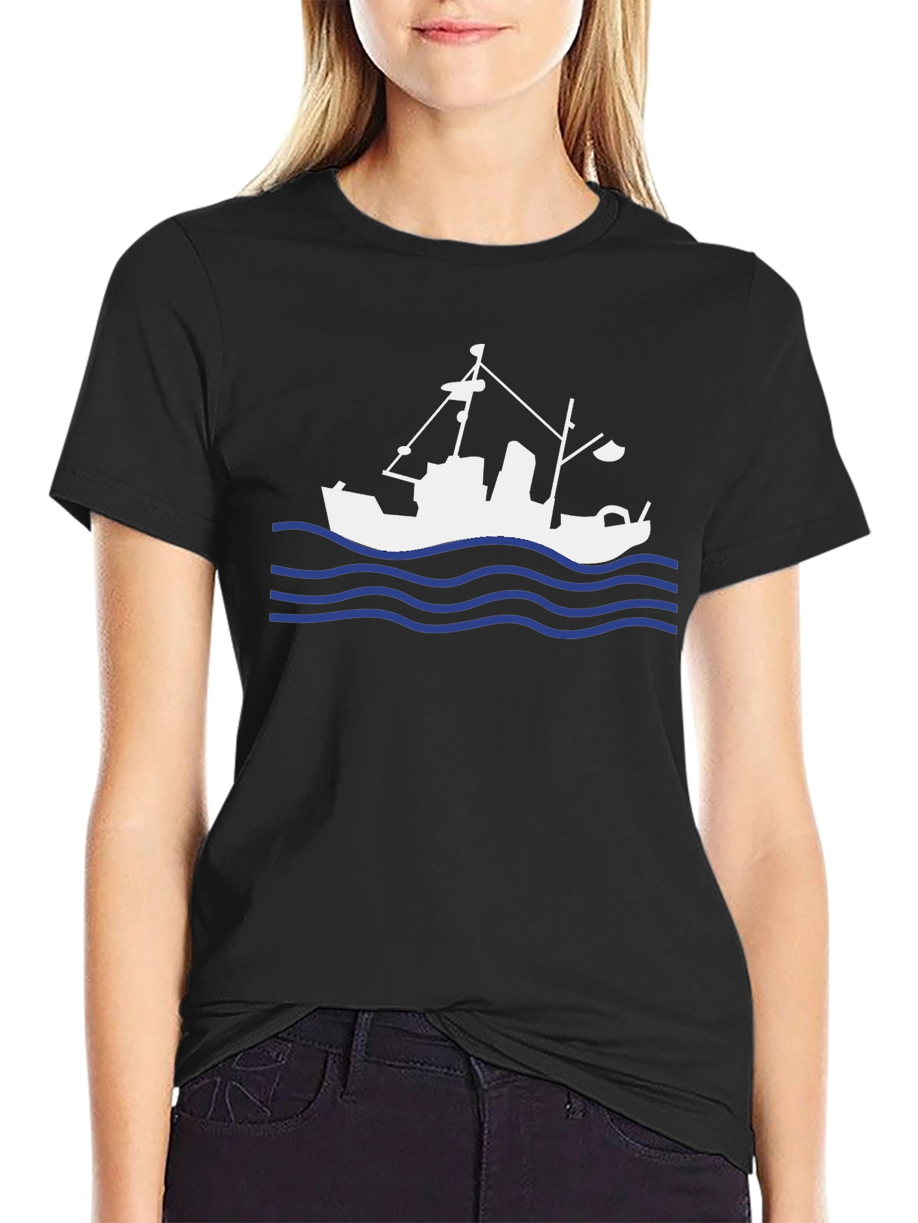 Fishing Boat Graphic Tee - Black