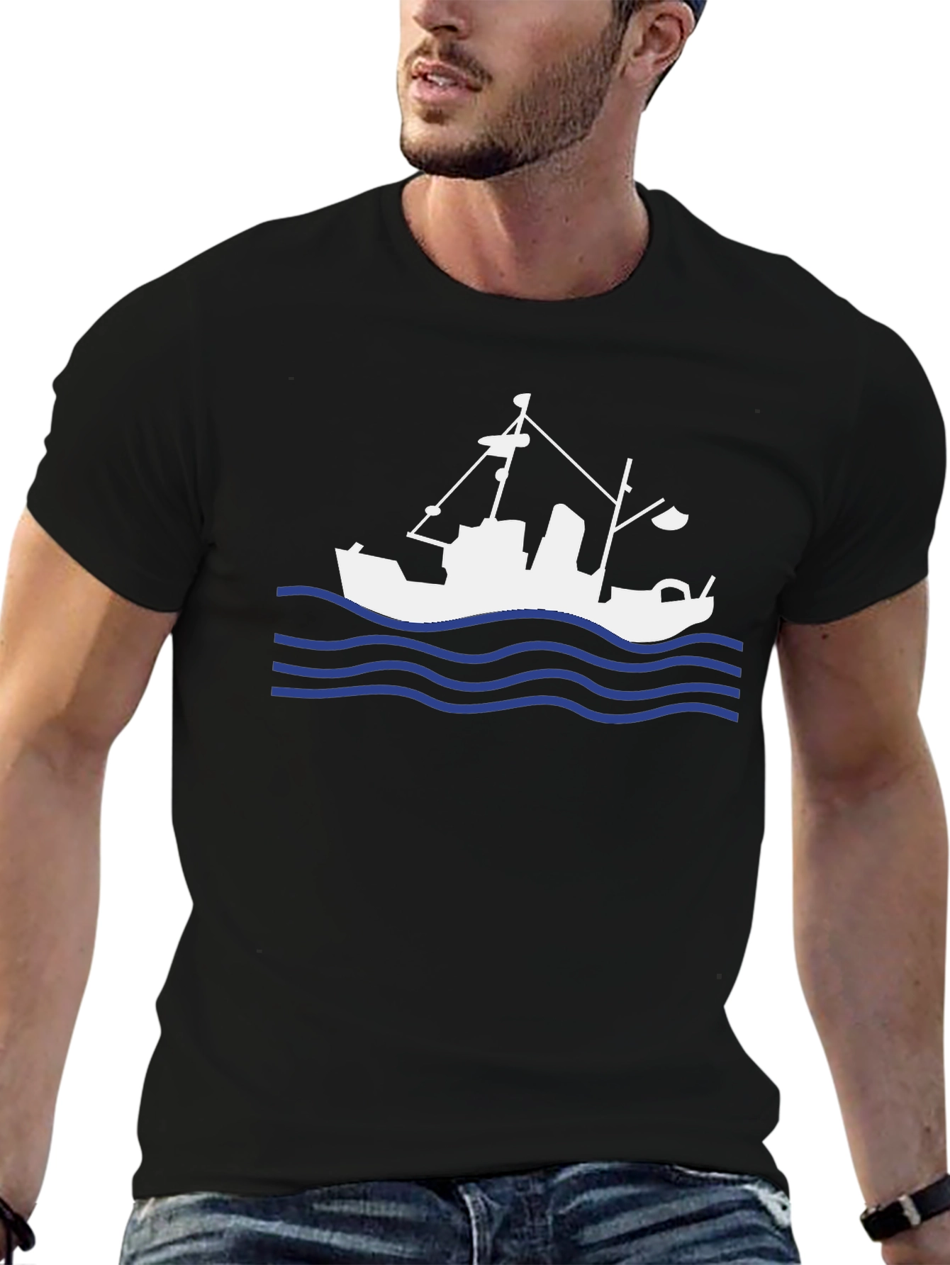 Fishing Boat Graphic Tee - Black