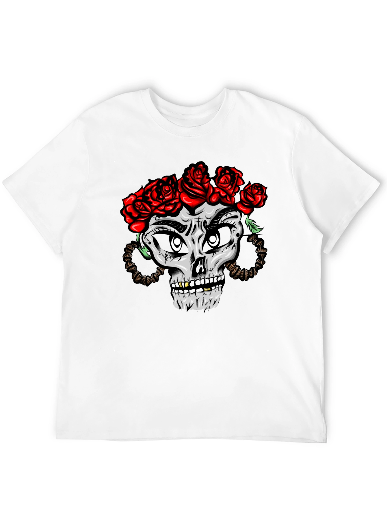 Skull with Roses Graphic Tee - Black