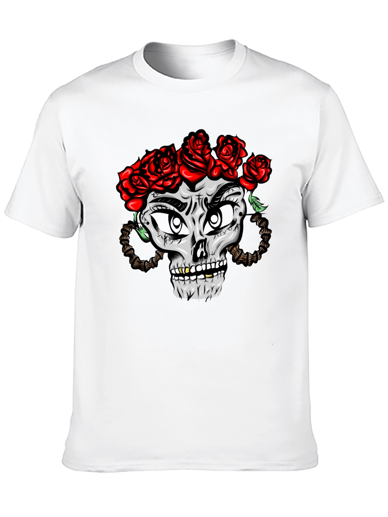Skull with Roses Graphic Tee - Black
