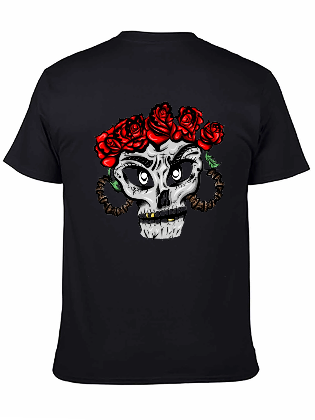 Skull with Roses Graphic Tee - Black