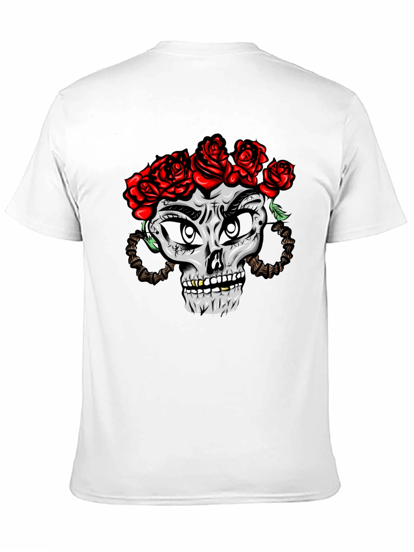 Skull with Roses Graphic Tee - Black