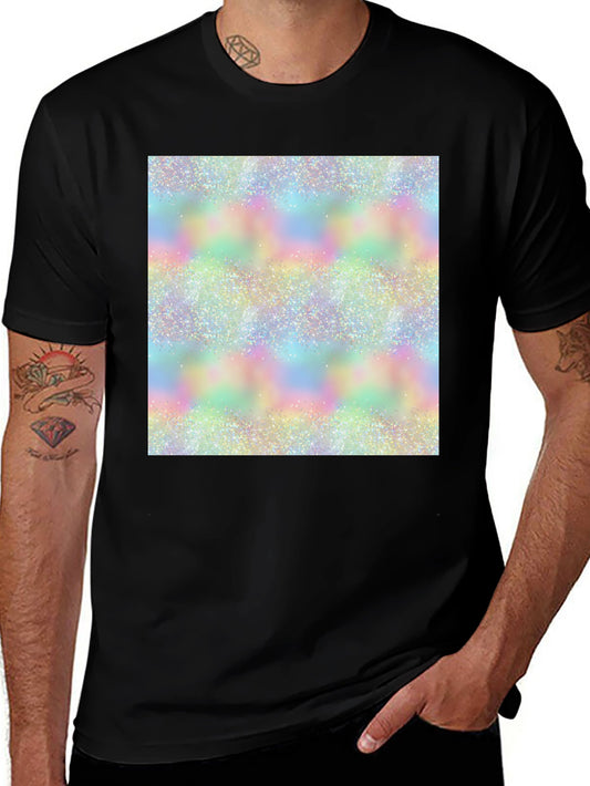 Mens Black T-Shirt with Colorful Glitter Pattern