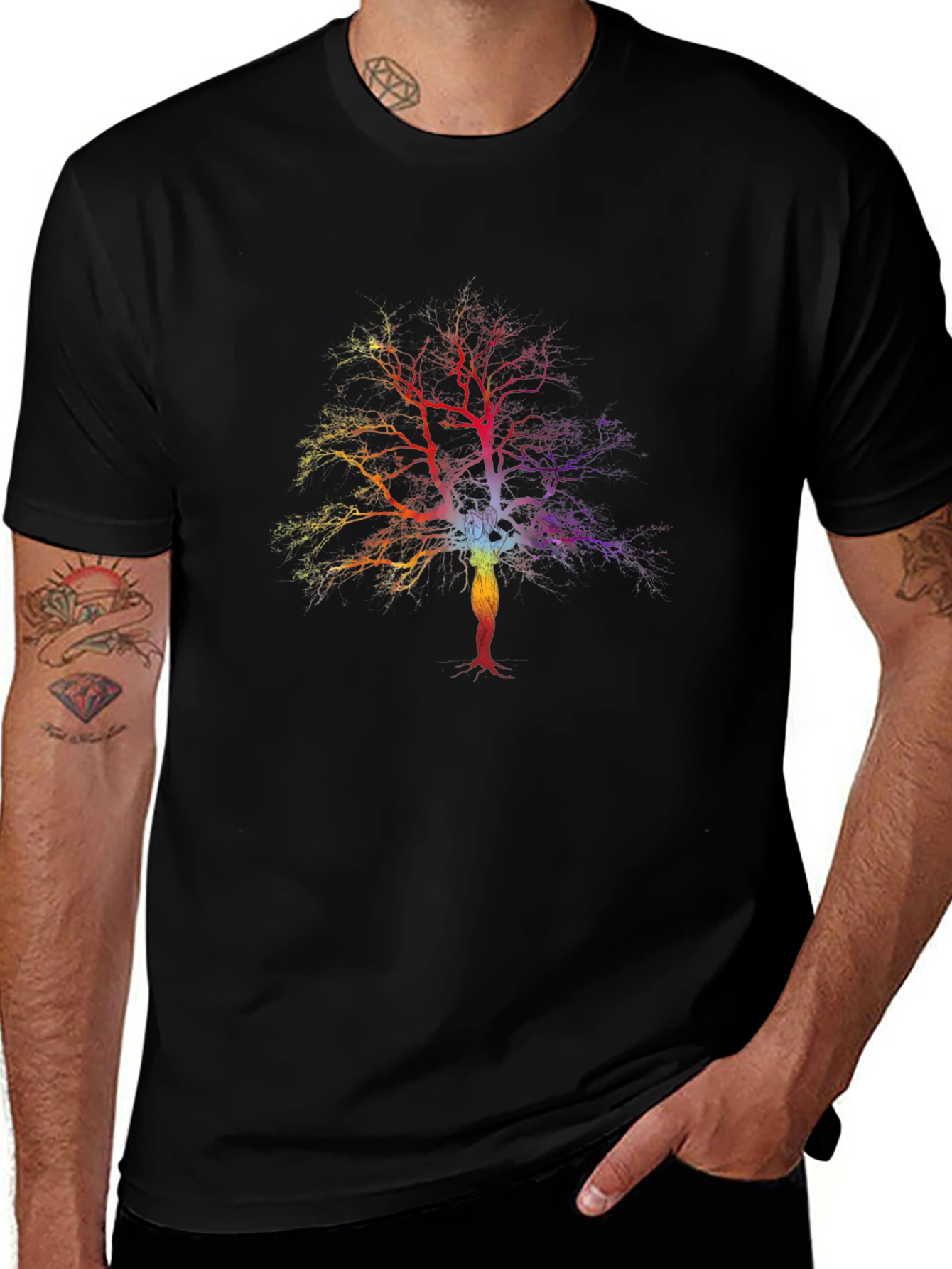 Rainbow Tree Chakra T-Shirt - Black