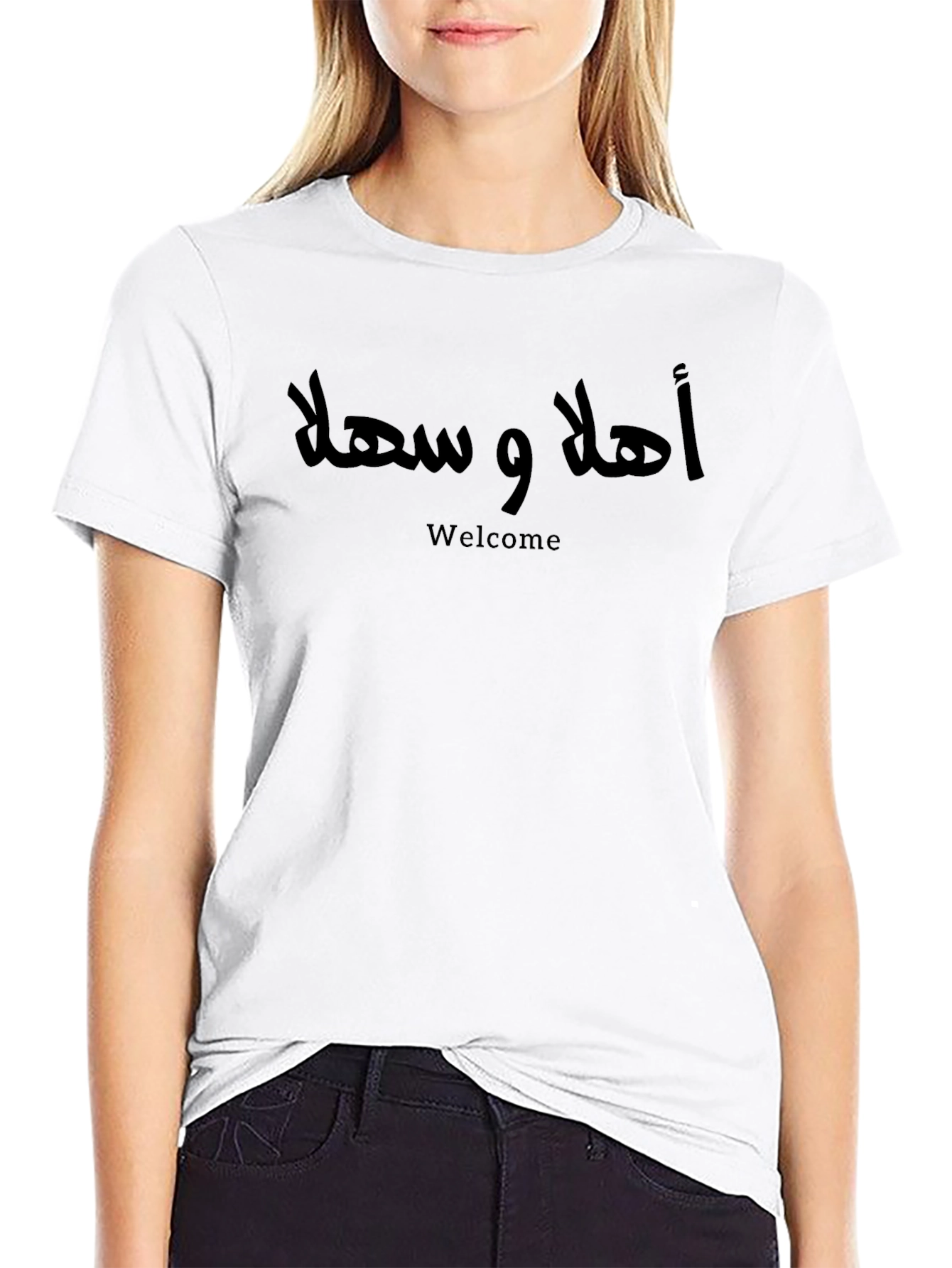 Welcome Arabic Script Black Tee - Casual Style