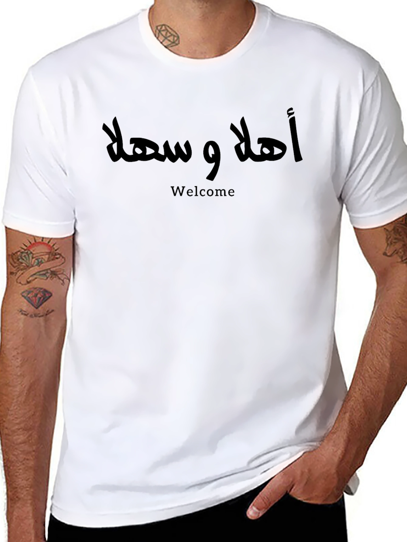 Welcome Arabic Script Black Tee - Casual Style