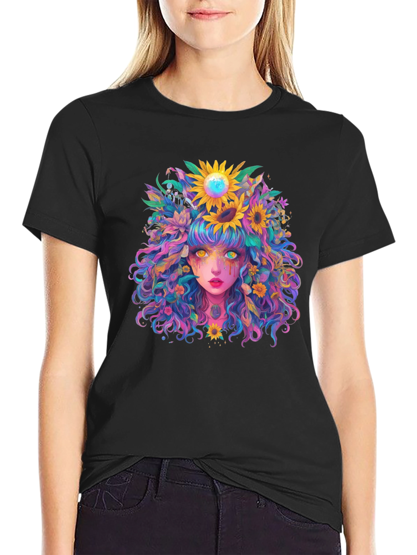 Floral Fantasy Graphic Tee - Unique Art Shirt