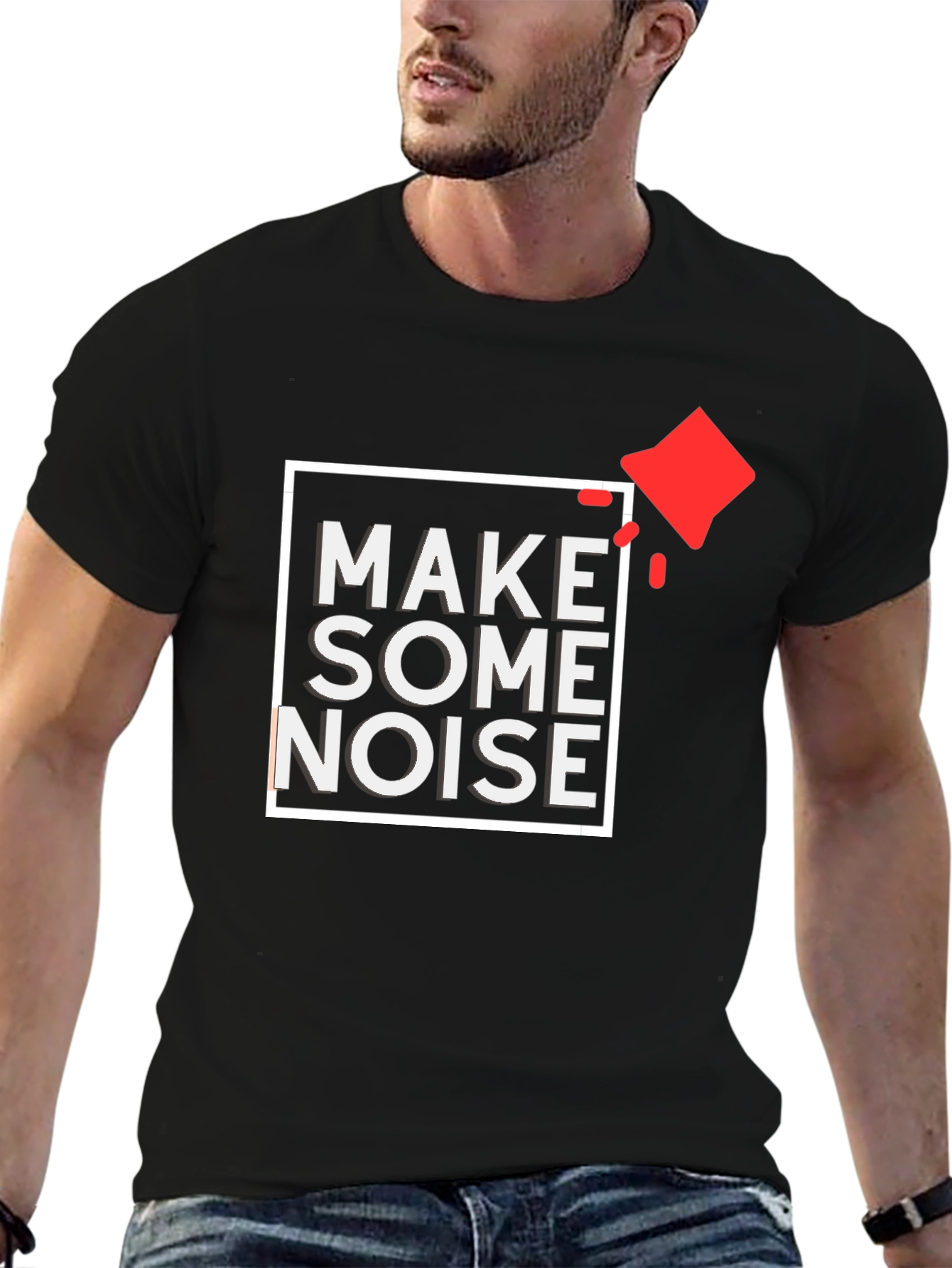 Make Some Noise Graphic Tee - Black Cotton T-Shirt