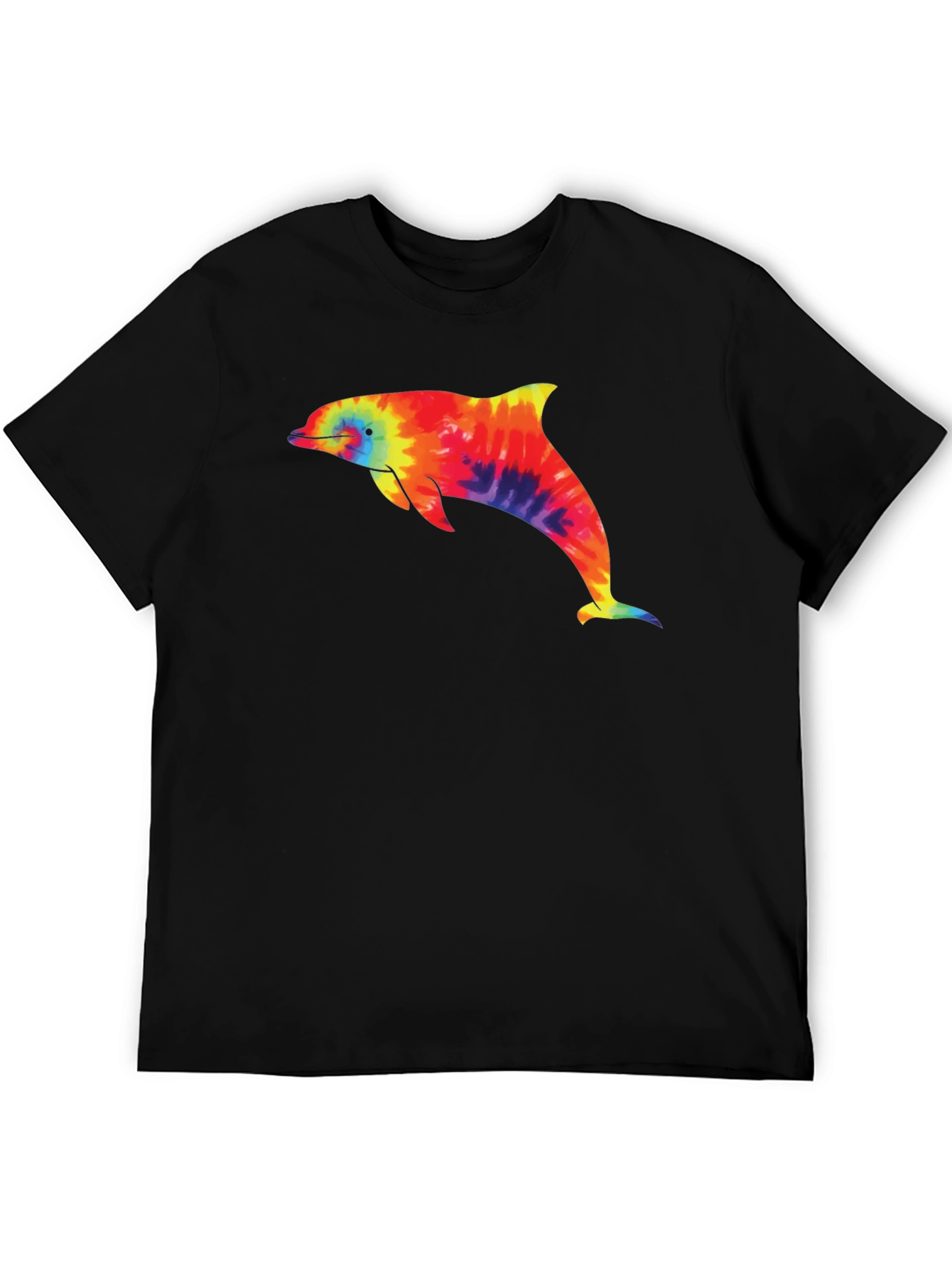 Tie-Dye Dolphin Graphic Black T-Shirt
