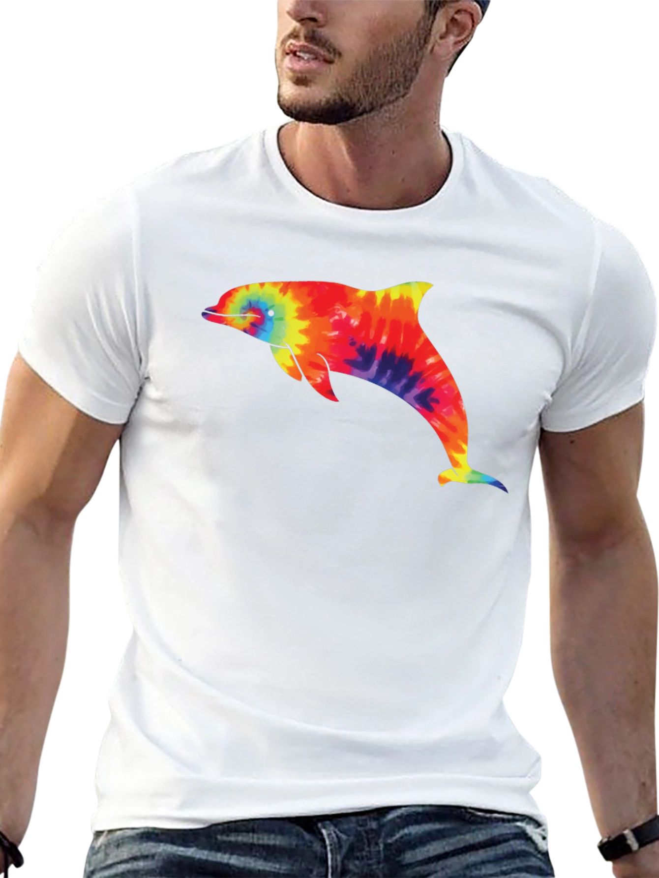 Tie-Dye Dolphin Graphic Black T-Shirt