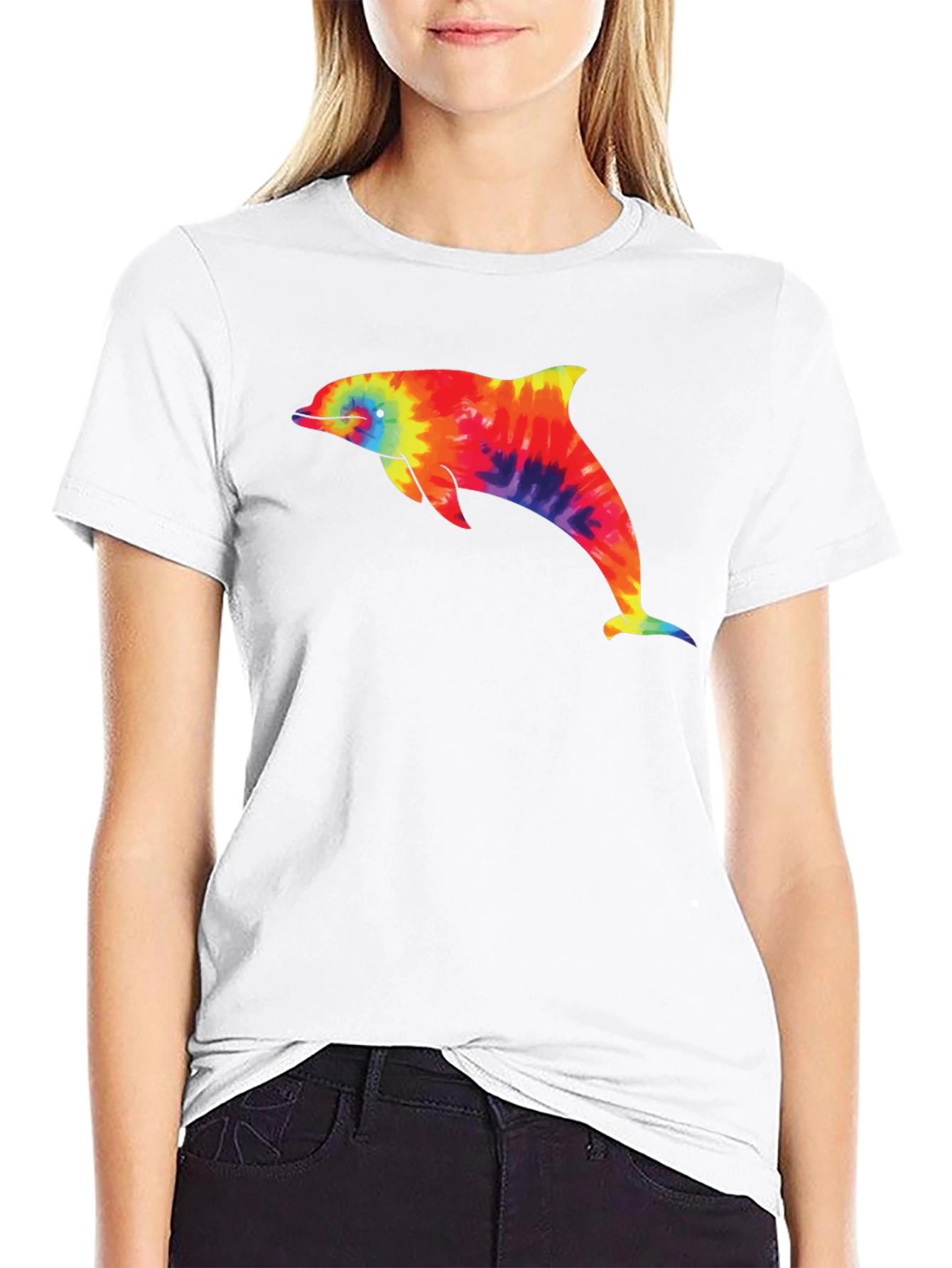 Tie-Dye Dolphin Graphic Black T-Shirt
