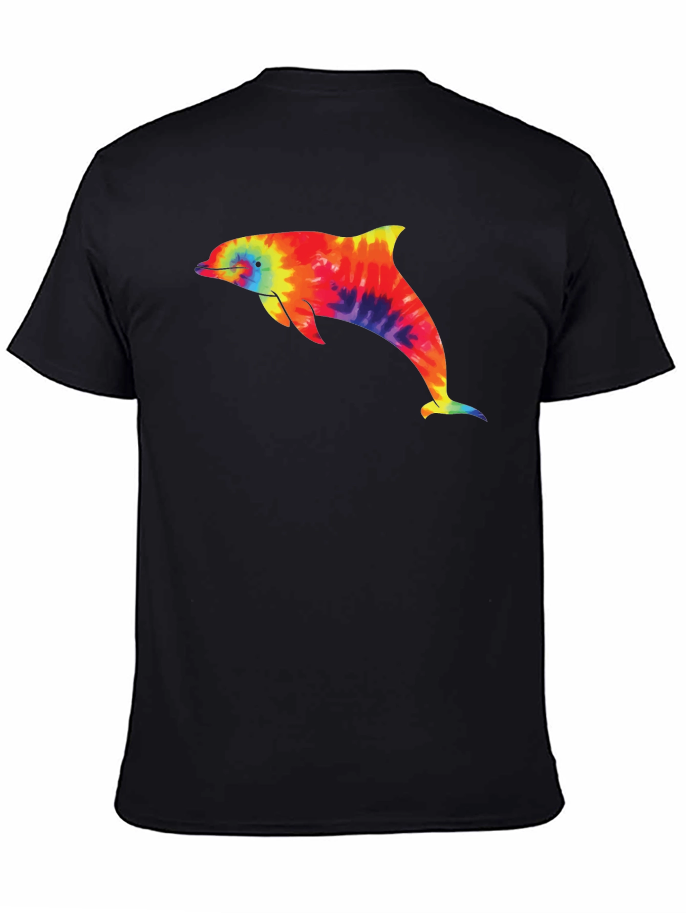 Tie-Dye Dolphin Graphic Black T-Shirt