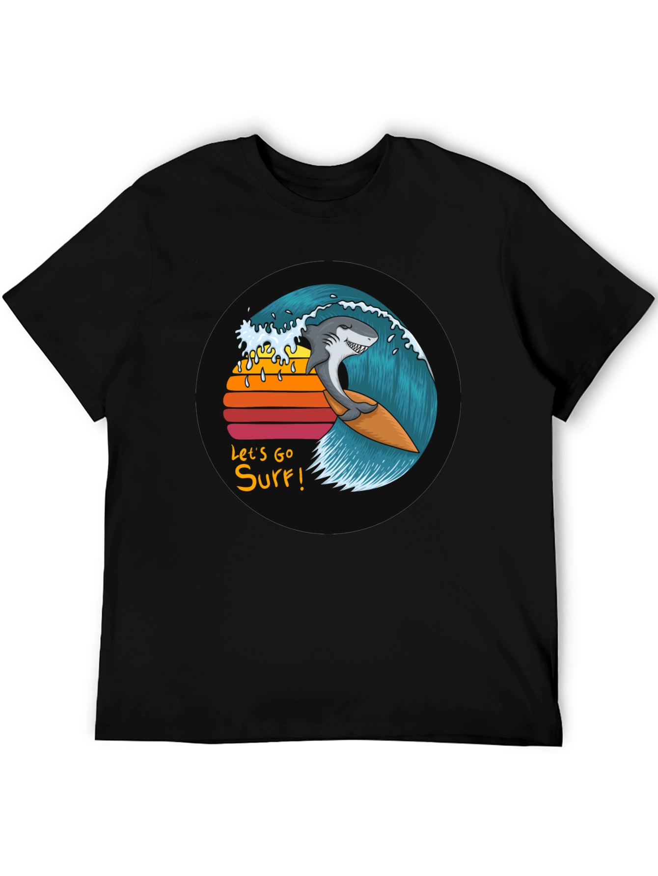 Shark Surfing Wave Graphic Tee - Lets Go Surf!