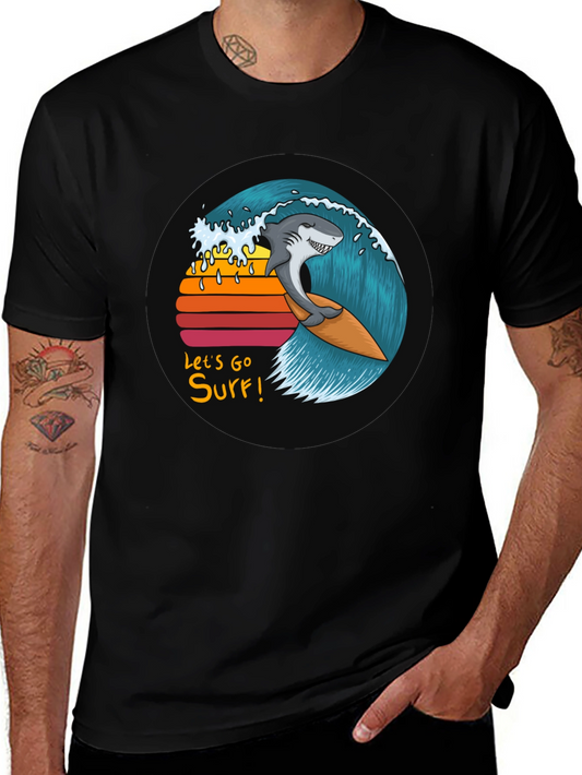 Shark Surfing Wave Graphic Tee - Lets Go Surf!