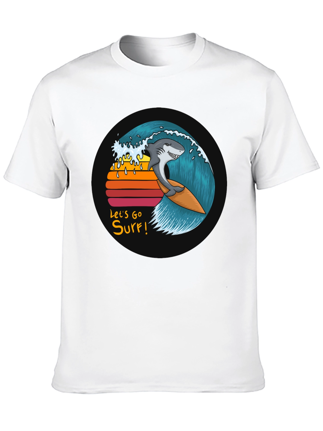Shark Surfing Wave Graphic Tee - Lets Go Surf!