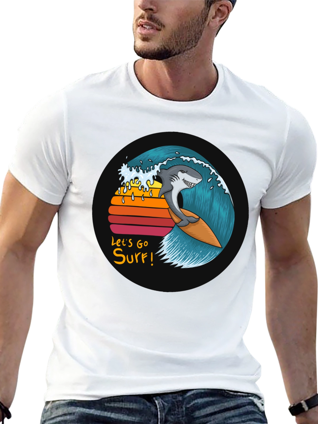Shark Surfing Wave Graphic Tee - Lets Go Surf!