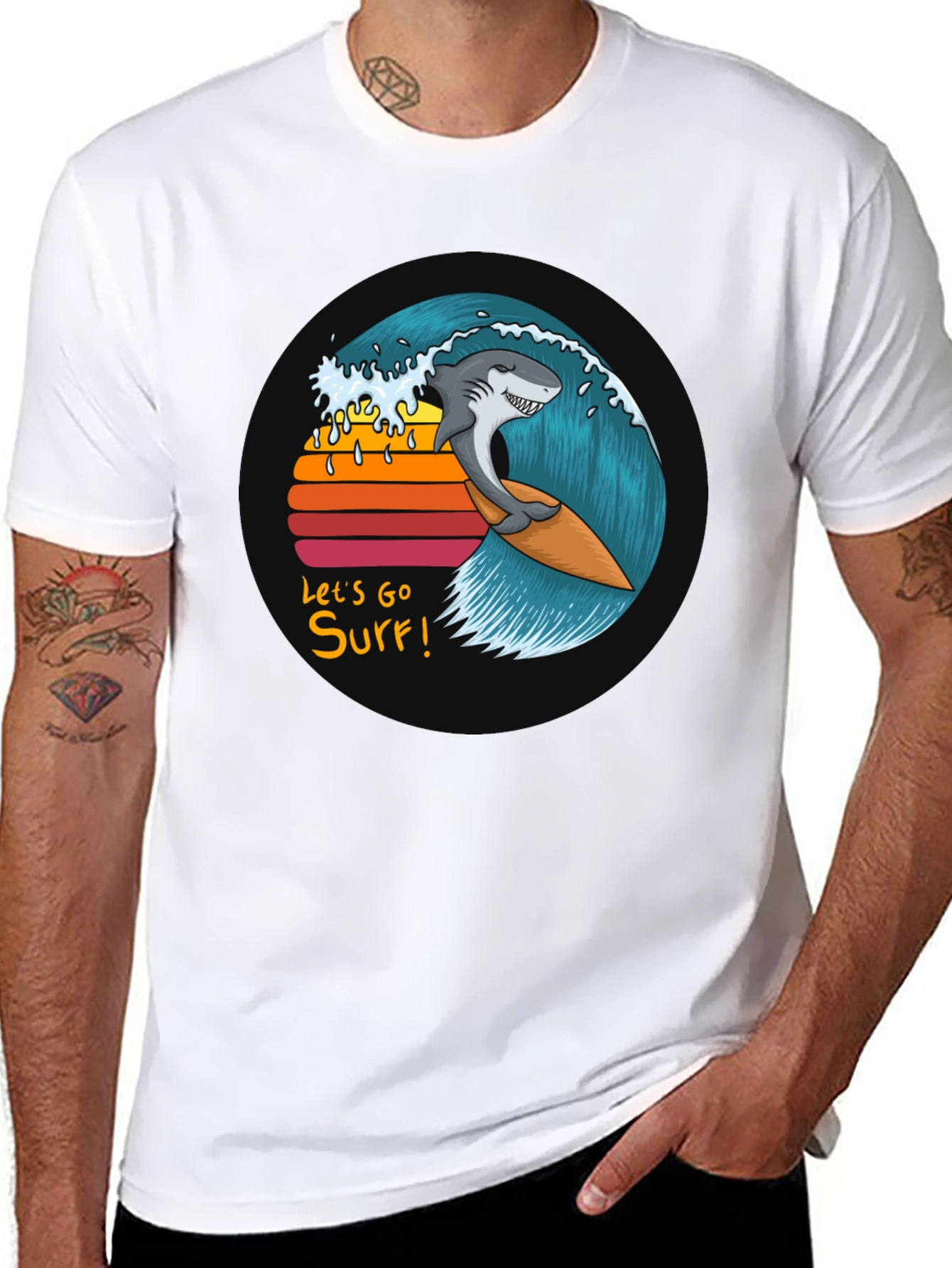 Shark Surfing Wave Graphic Tee - Lets Go Surf!