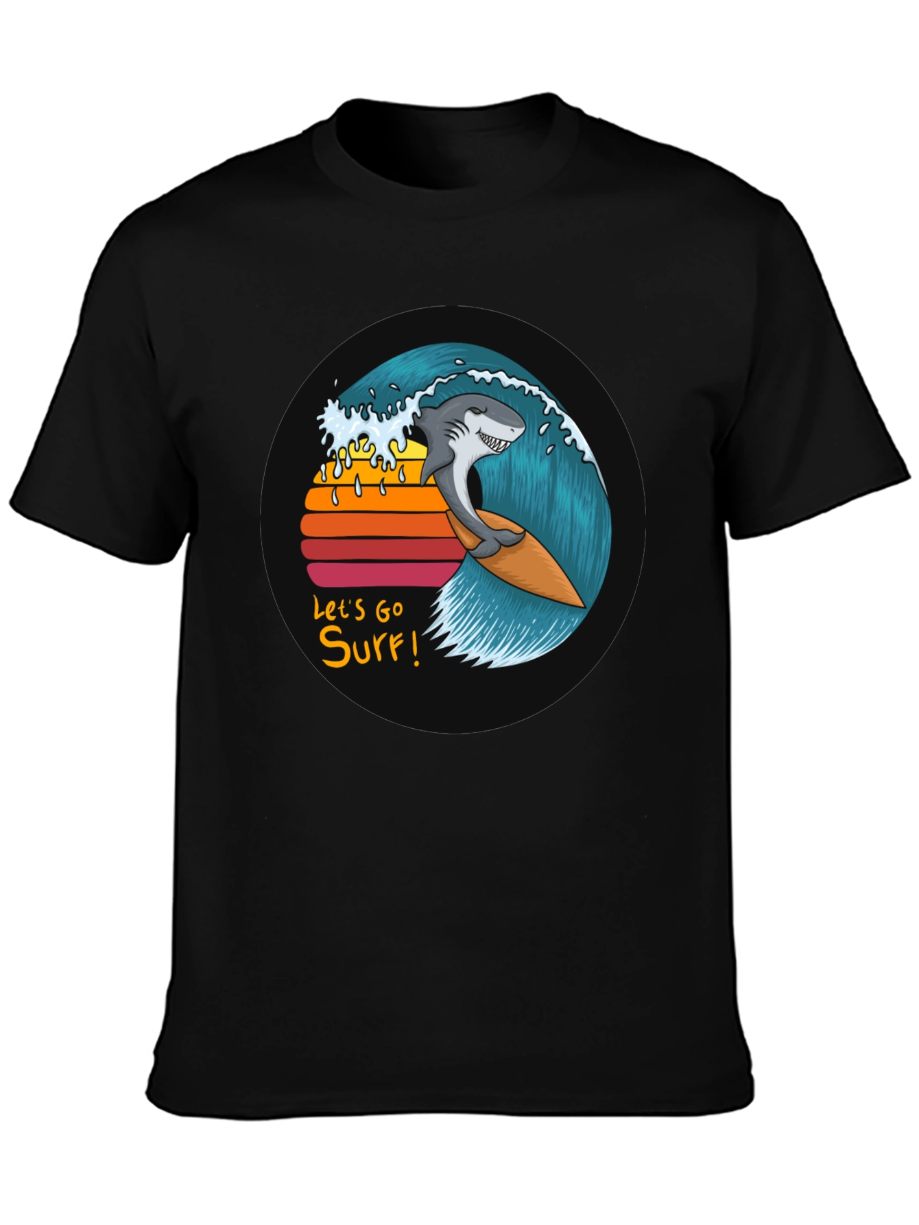 Shark Surfing Wave Graphic Tee - Lets Go Surf!