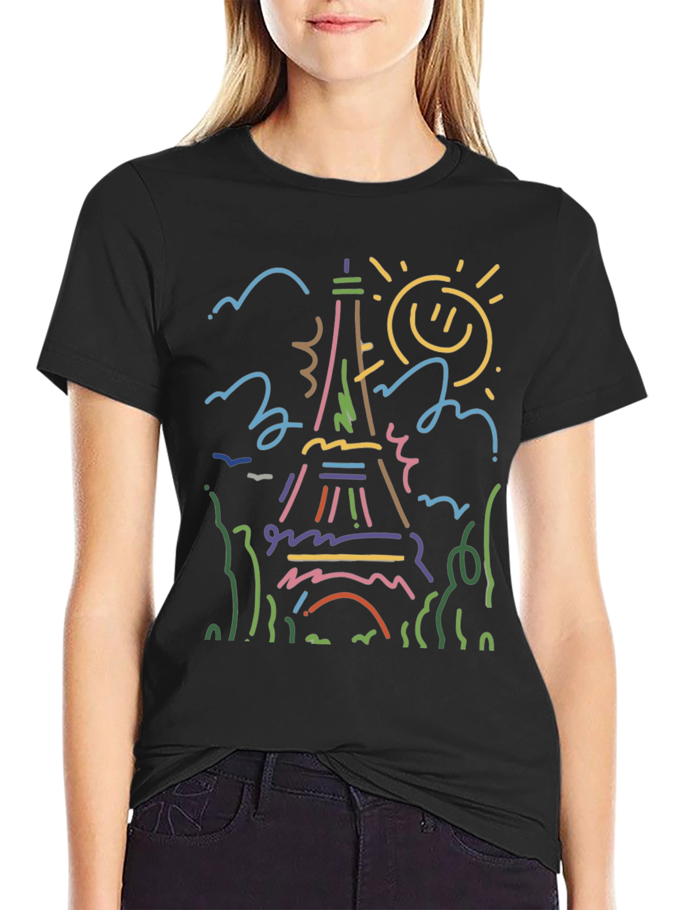 Paris Eiffel Tower Graphic Tee - Black