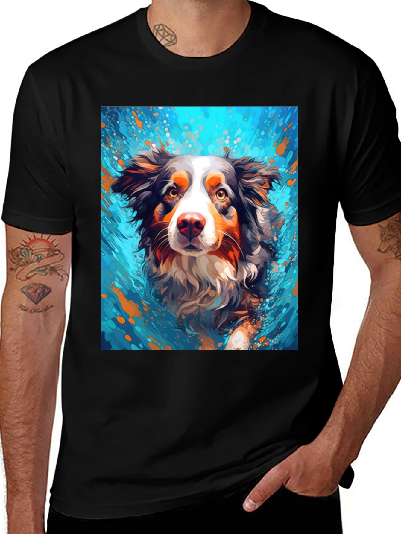 Dog Art Black T-Shirt - Unique Canine Design