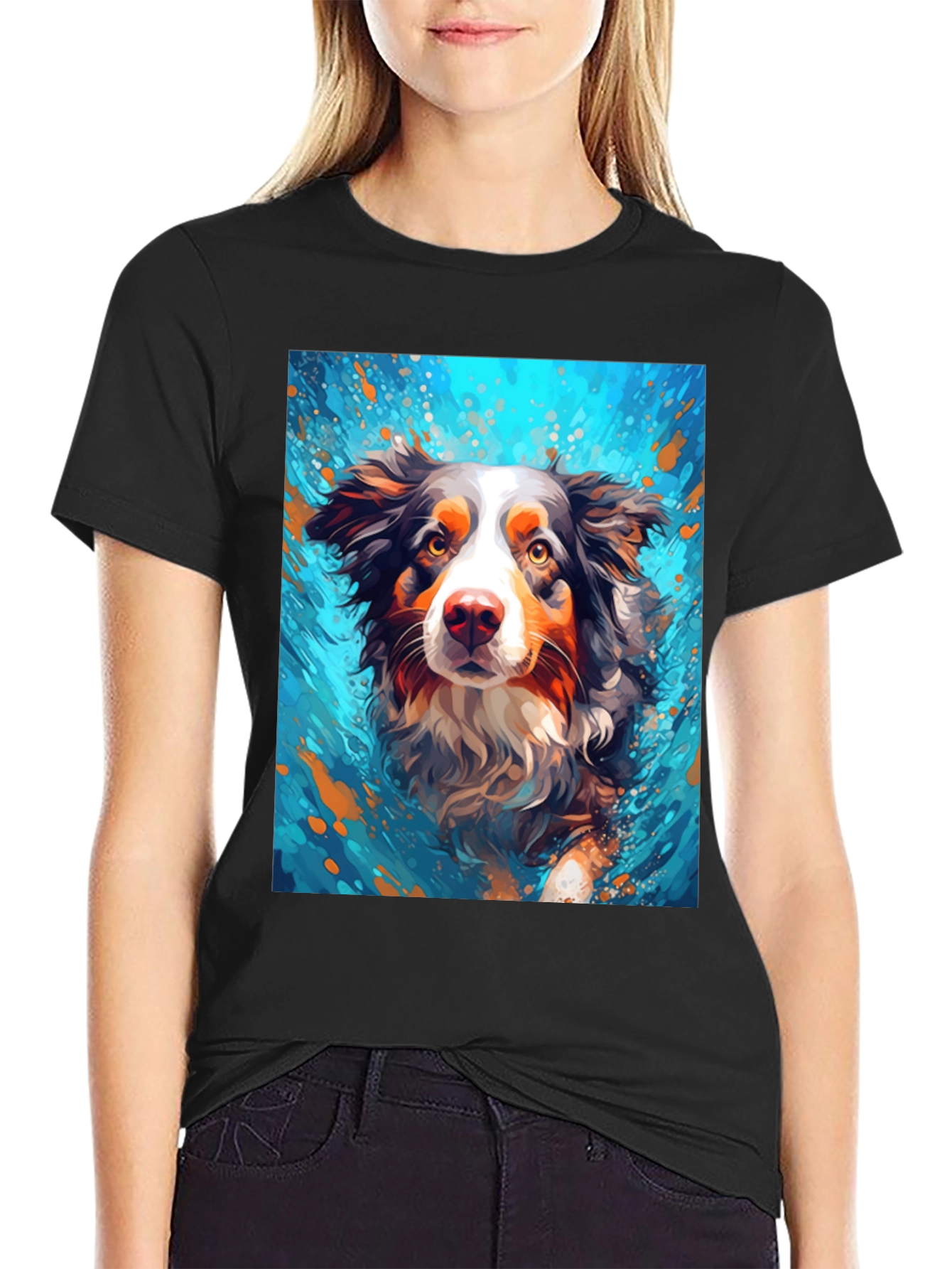 Dog Art Black T-Shirt - Unique Canine Design