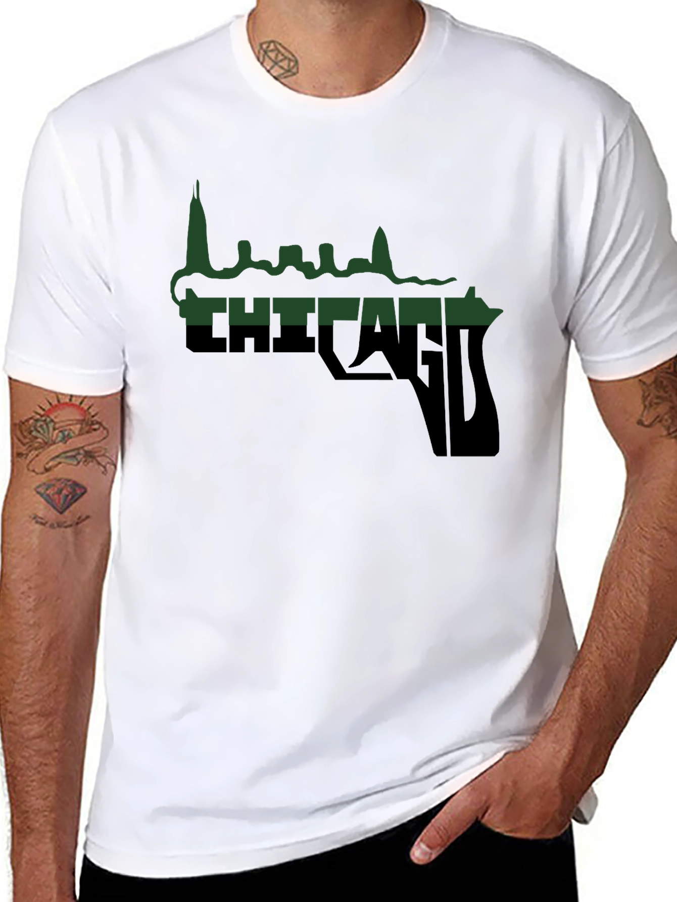 Chicago Skyline Gun Graphic T-Shirt