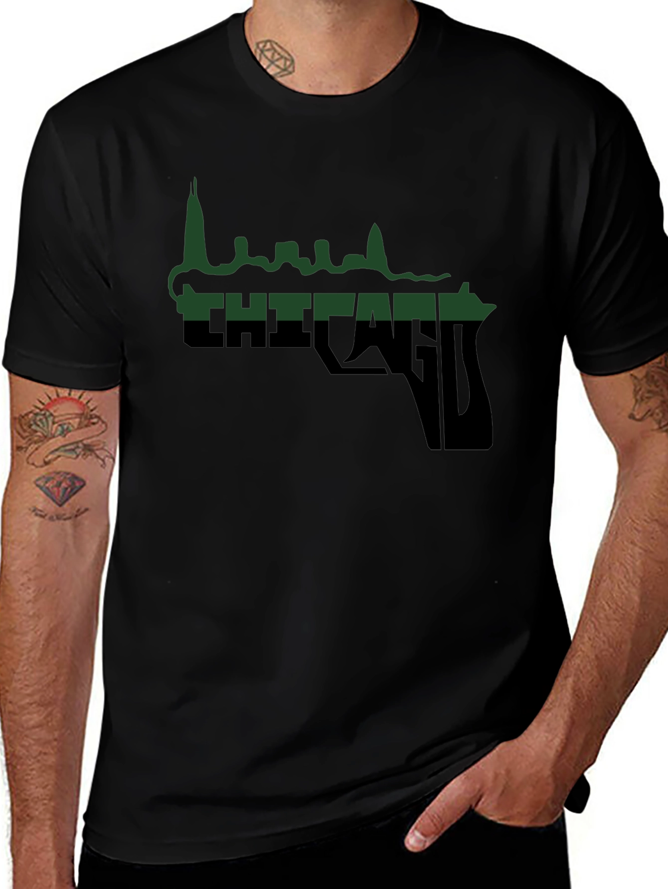 Chicago Skyline Gun Graphic T-Shirt