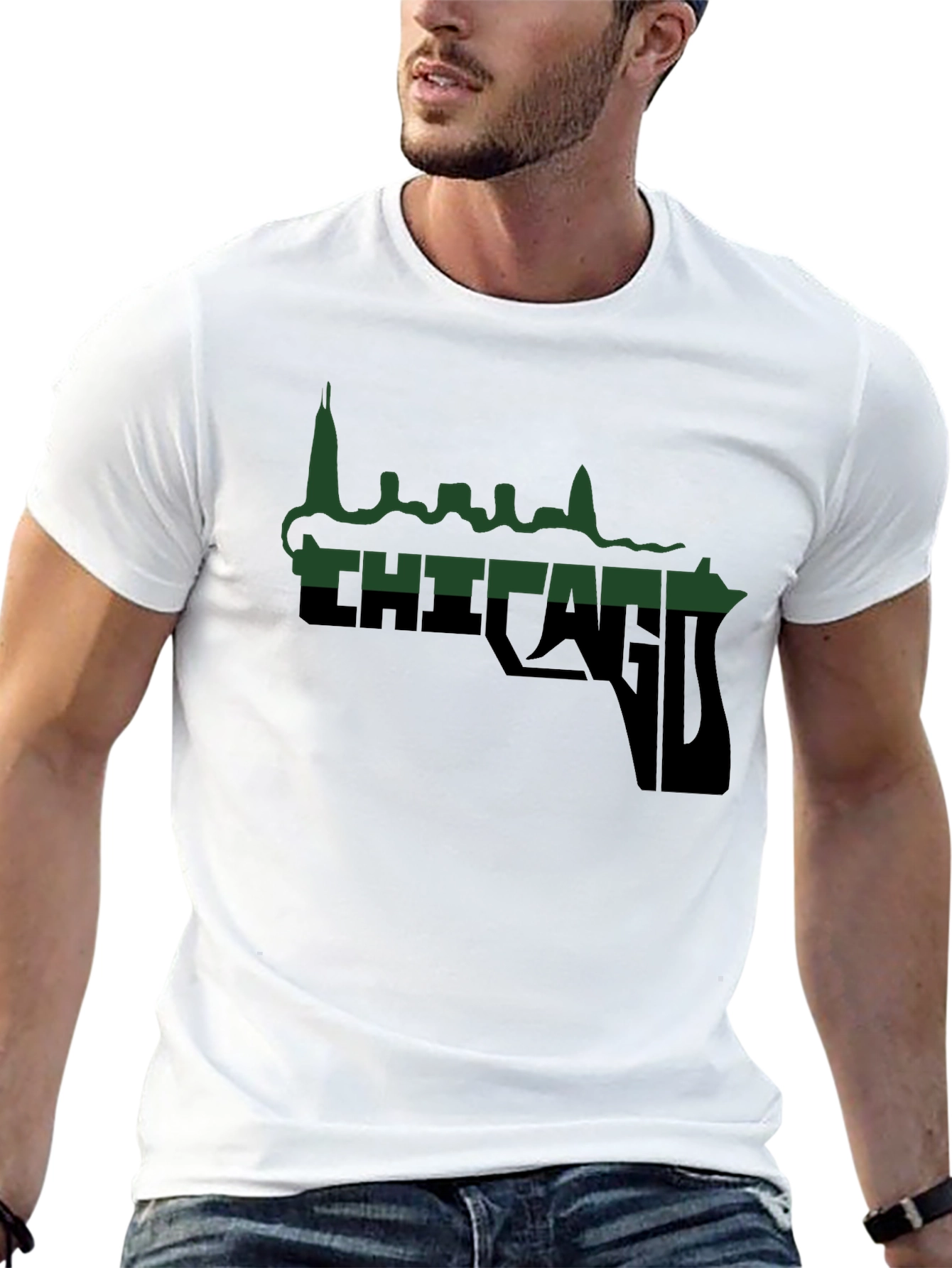Chicago Skyline Gun Graphic T-Shirt